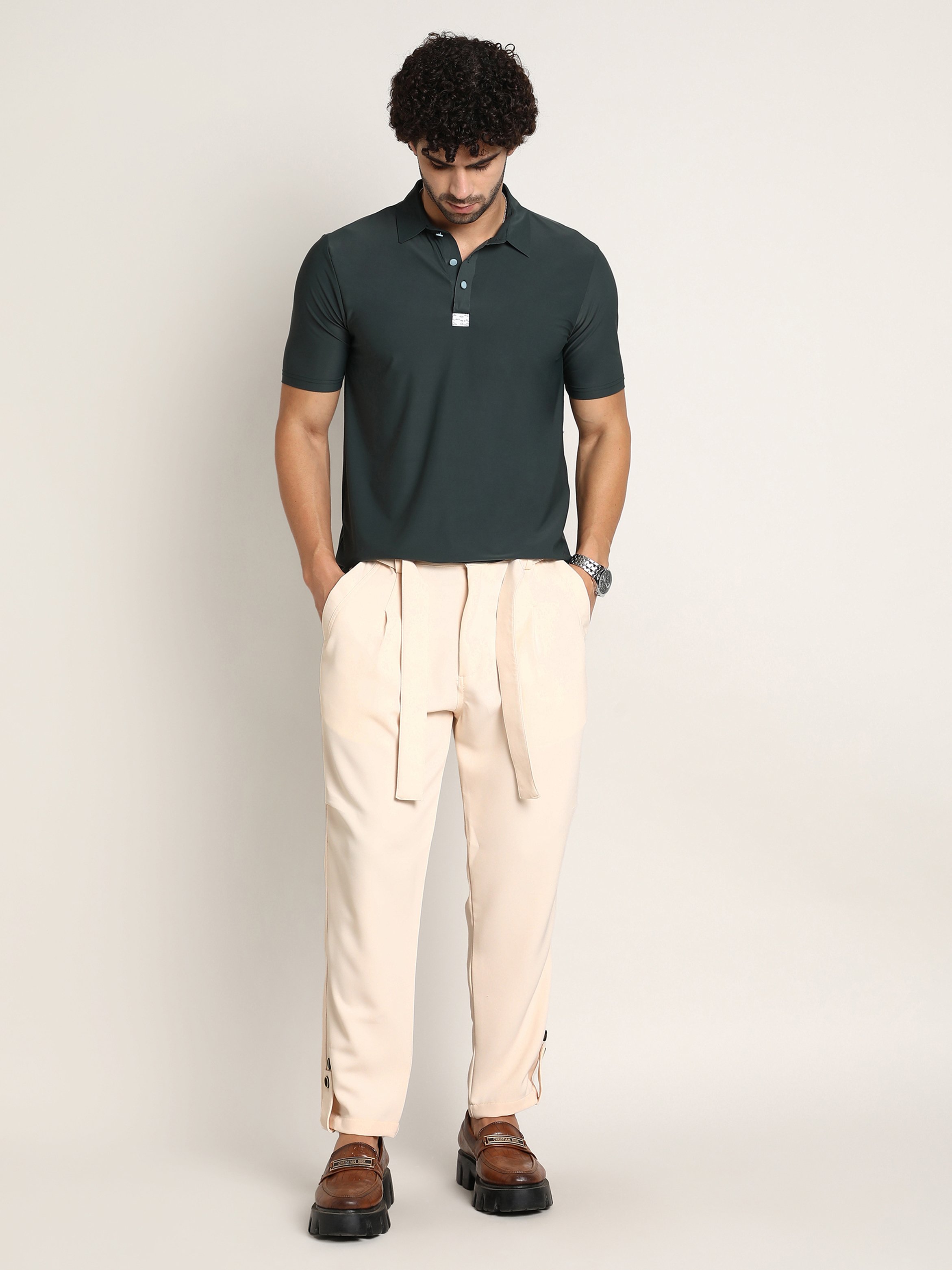 Men Daisy White Roll-Up Trousers