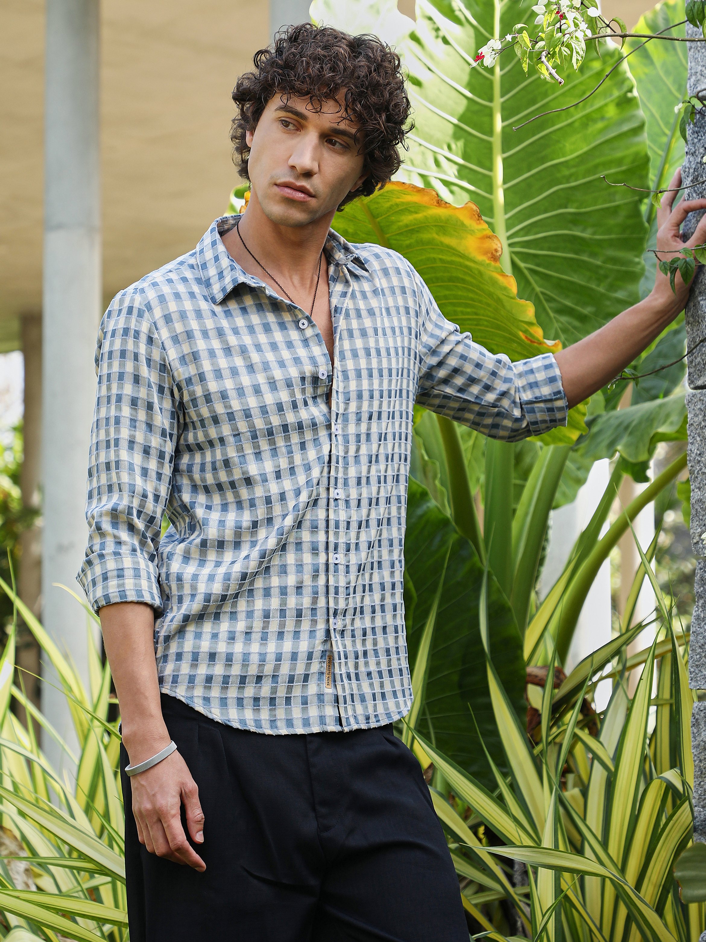 Men Blue Checkered Regular Shirt