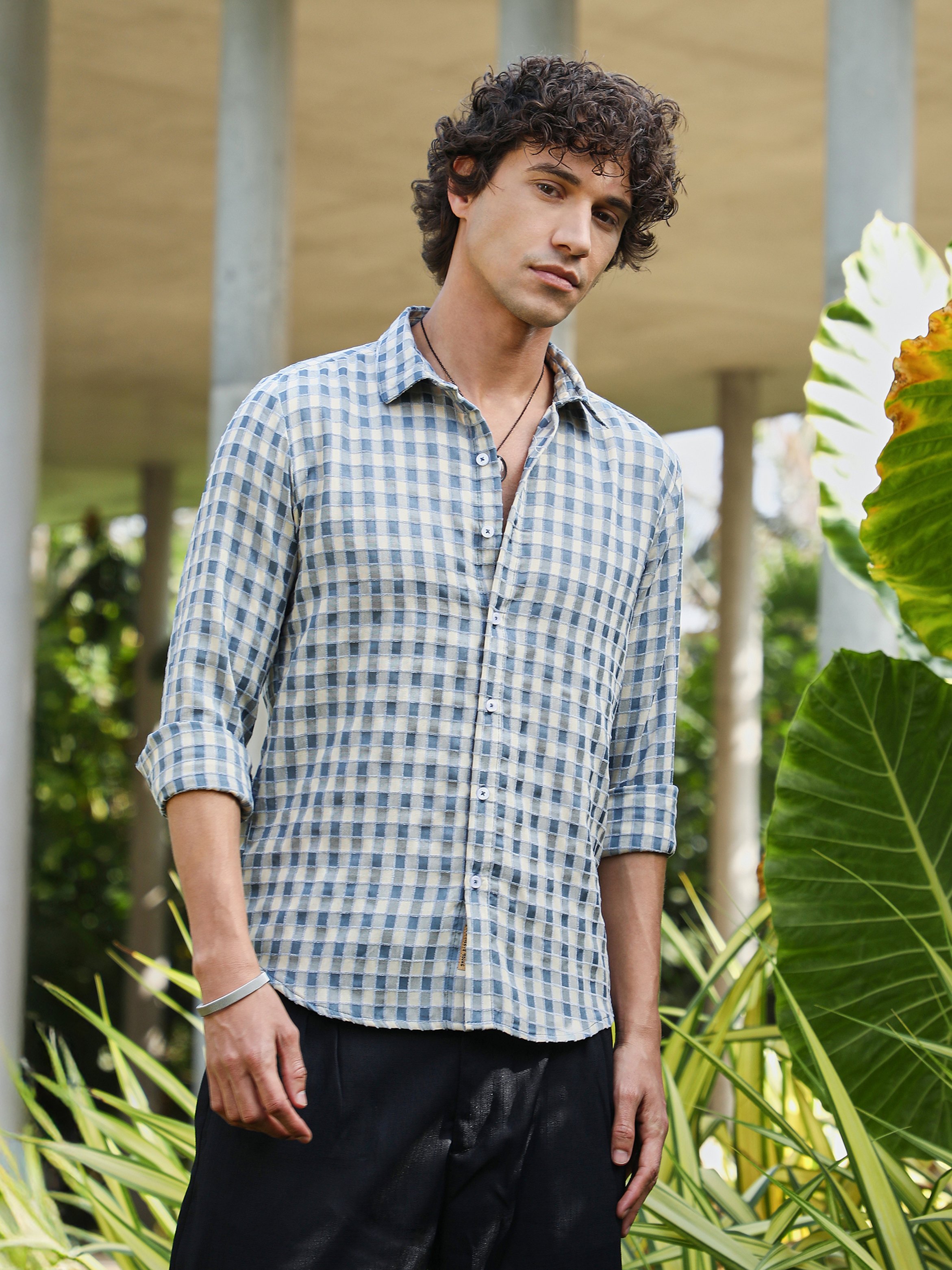 Men Blue Checkered Regular Shirt