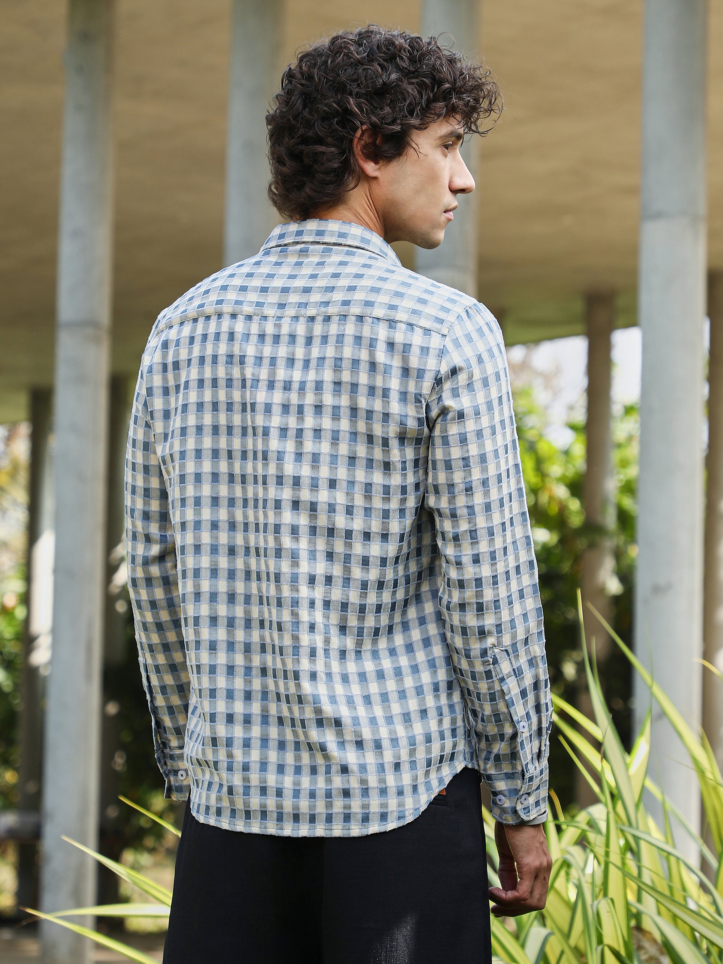 Men Blue Checkered Regular Shirt