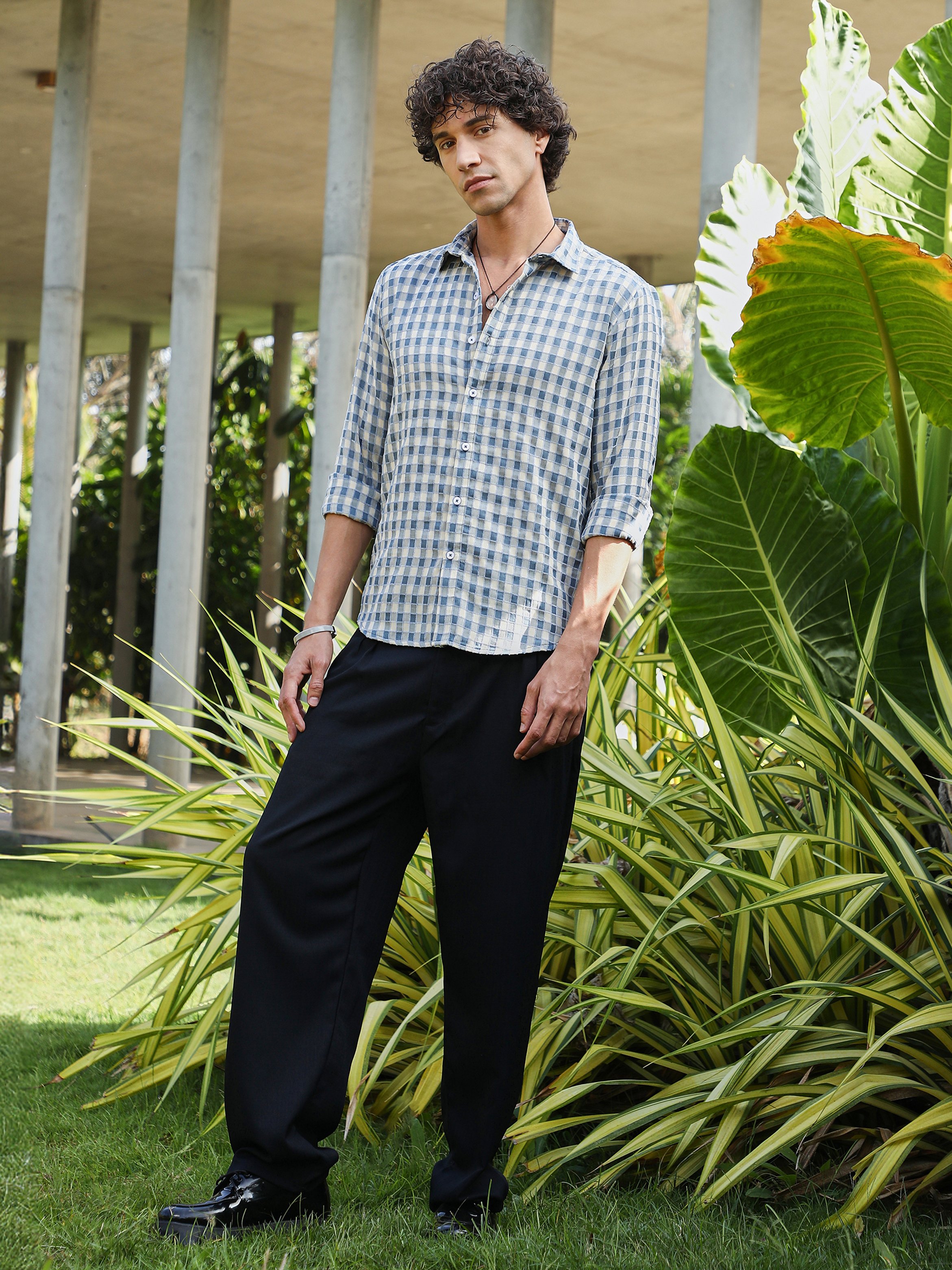Men Blue Checkered Regular Shirt