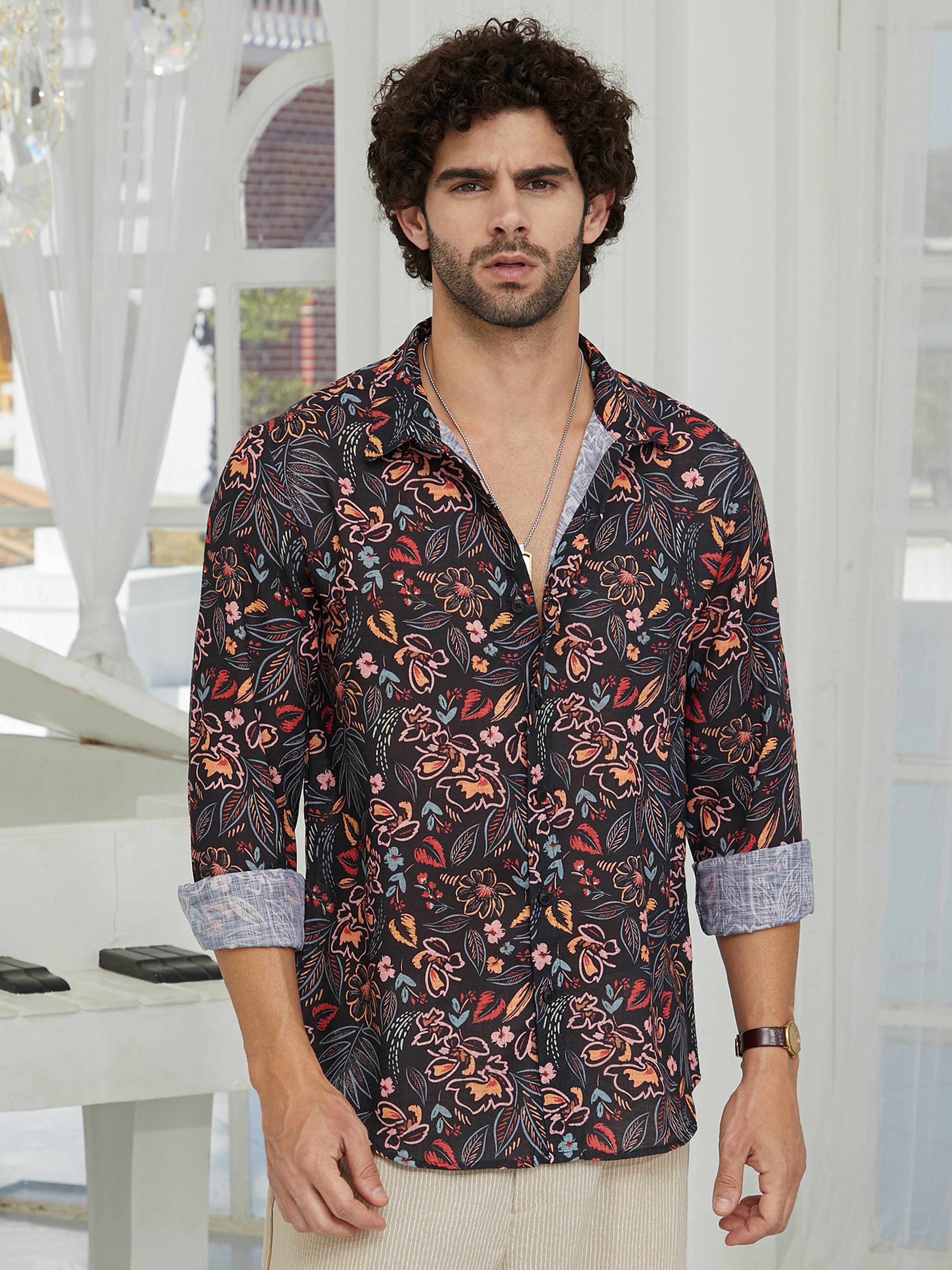 Men Black Botanical Folklore Shirt