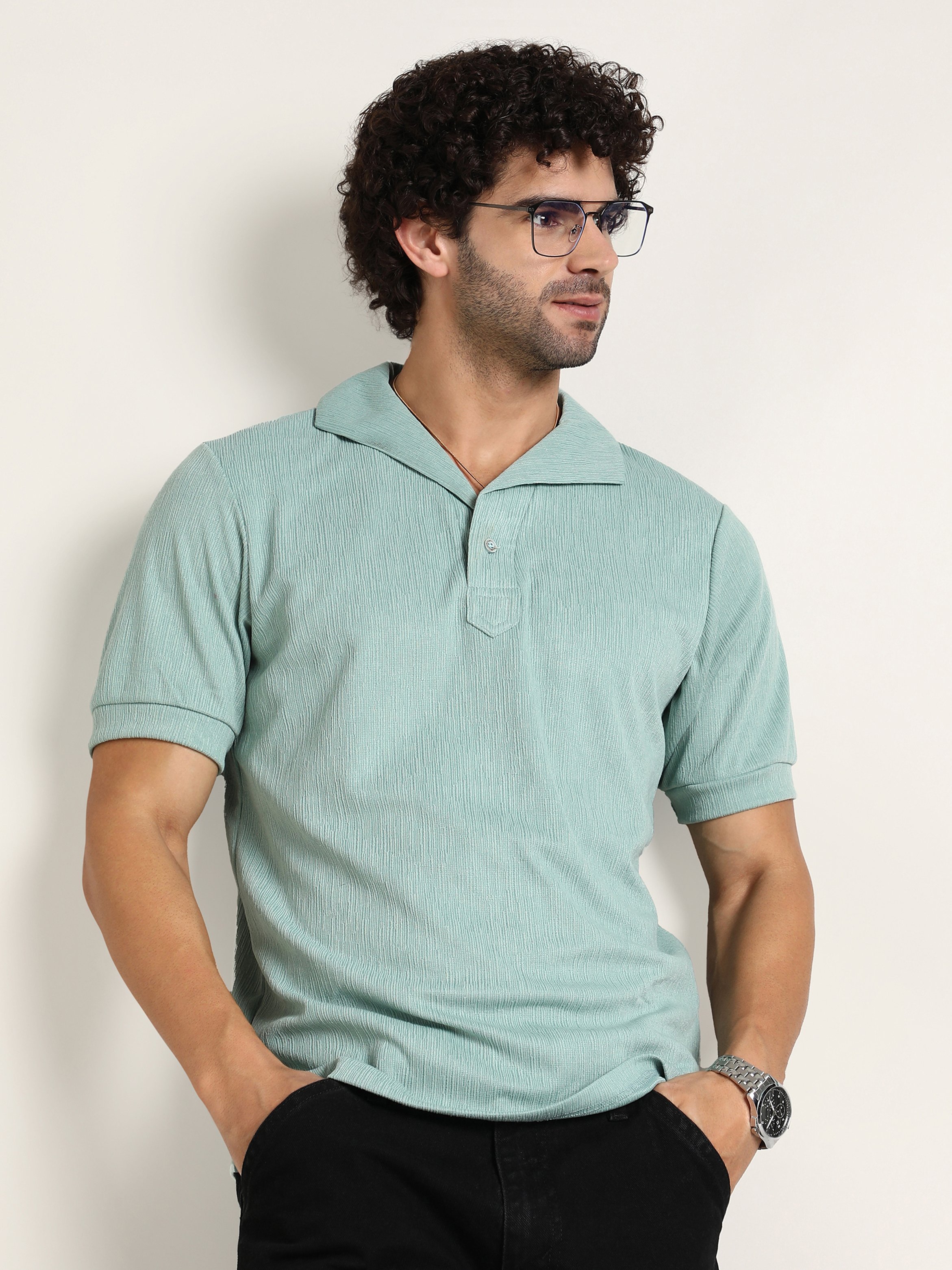 Men Green Short Sleeves Polo T-Shirt
