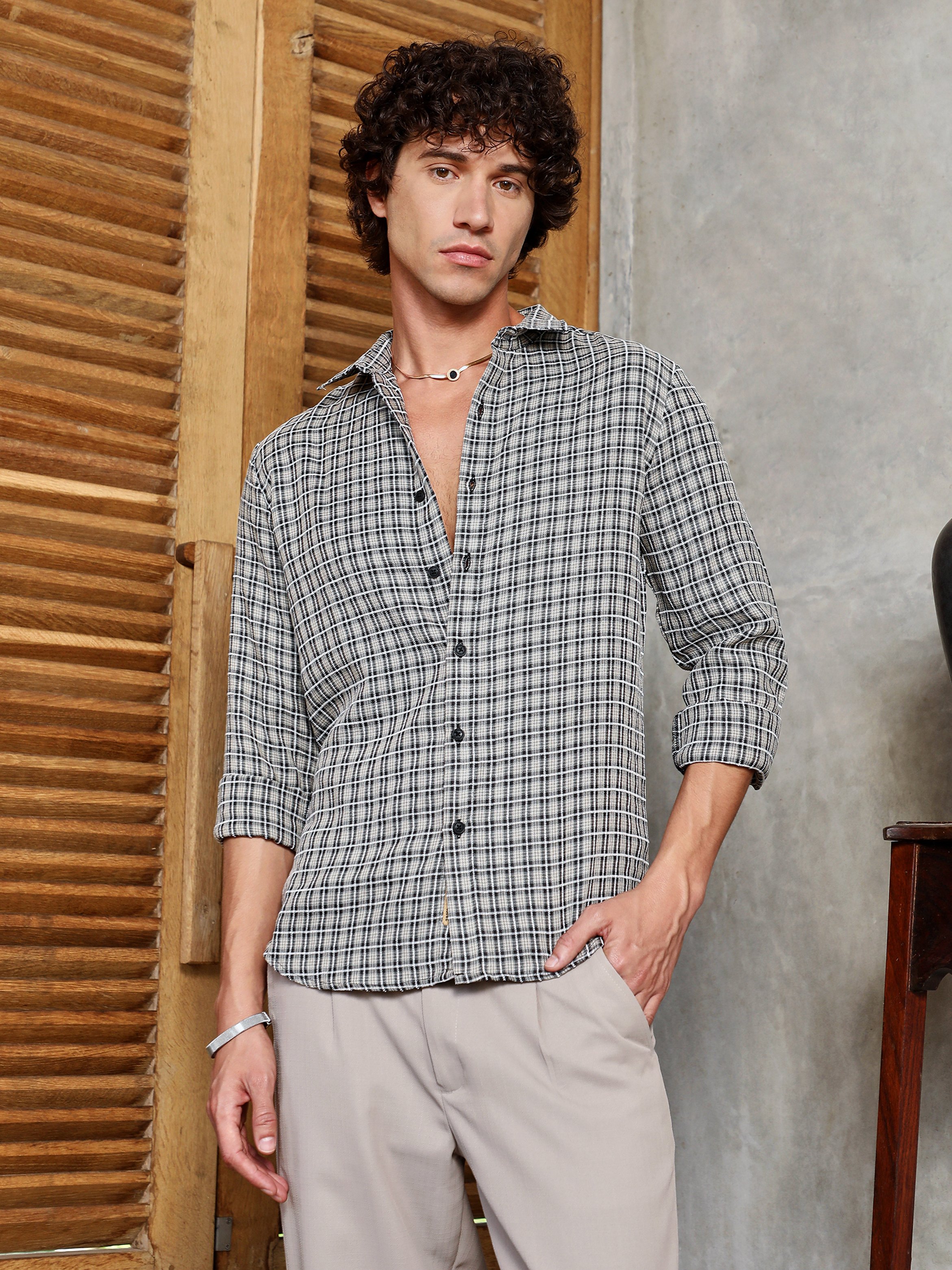 Men Onyx Black Checkered Shirt