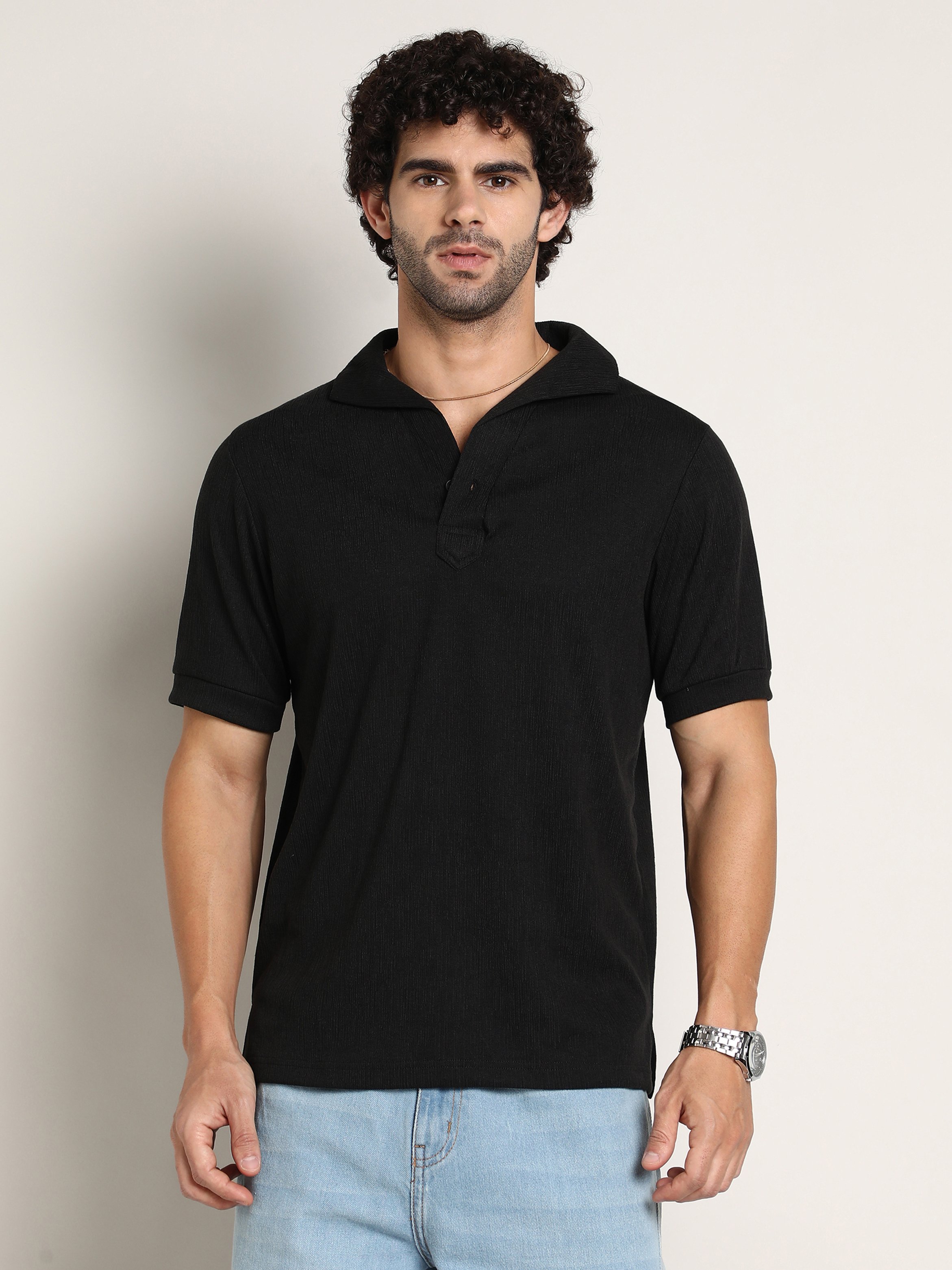 Men Black Short Sleeves Polo T-Shirt