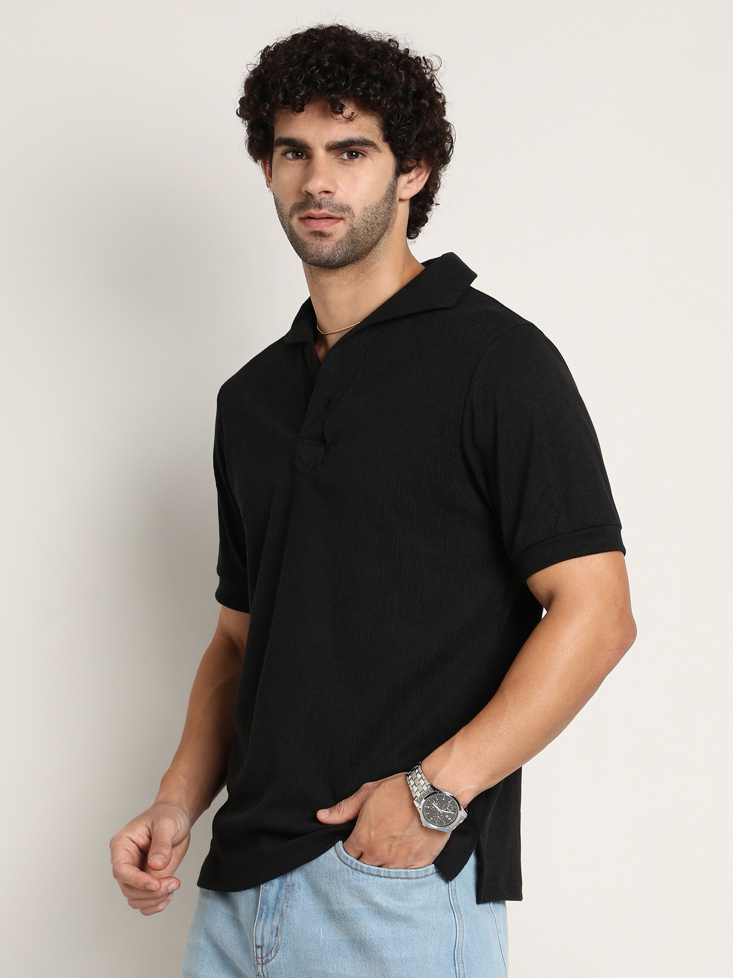 Men Black Short Sleeves Polo T-Shirt