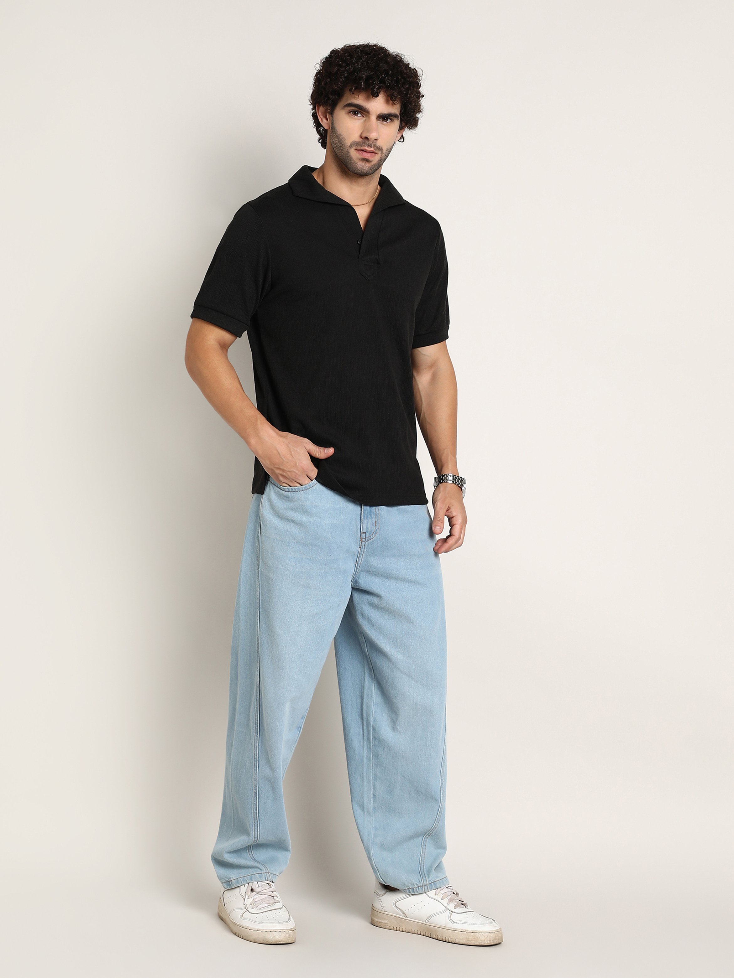 Men Black Short Sleeves Polo T-Shirt