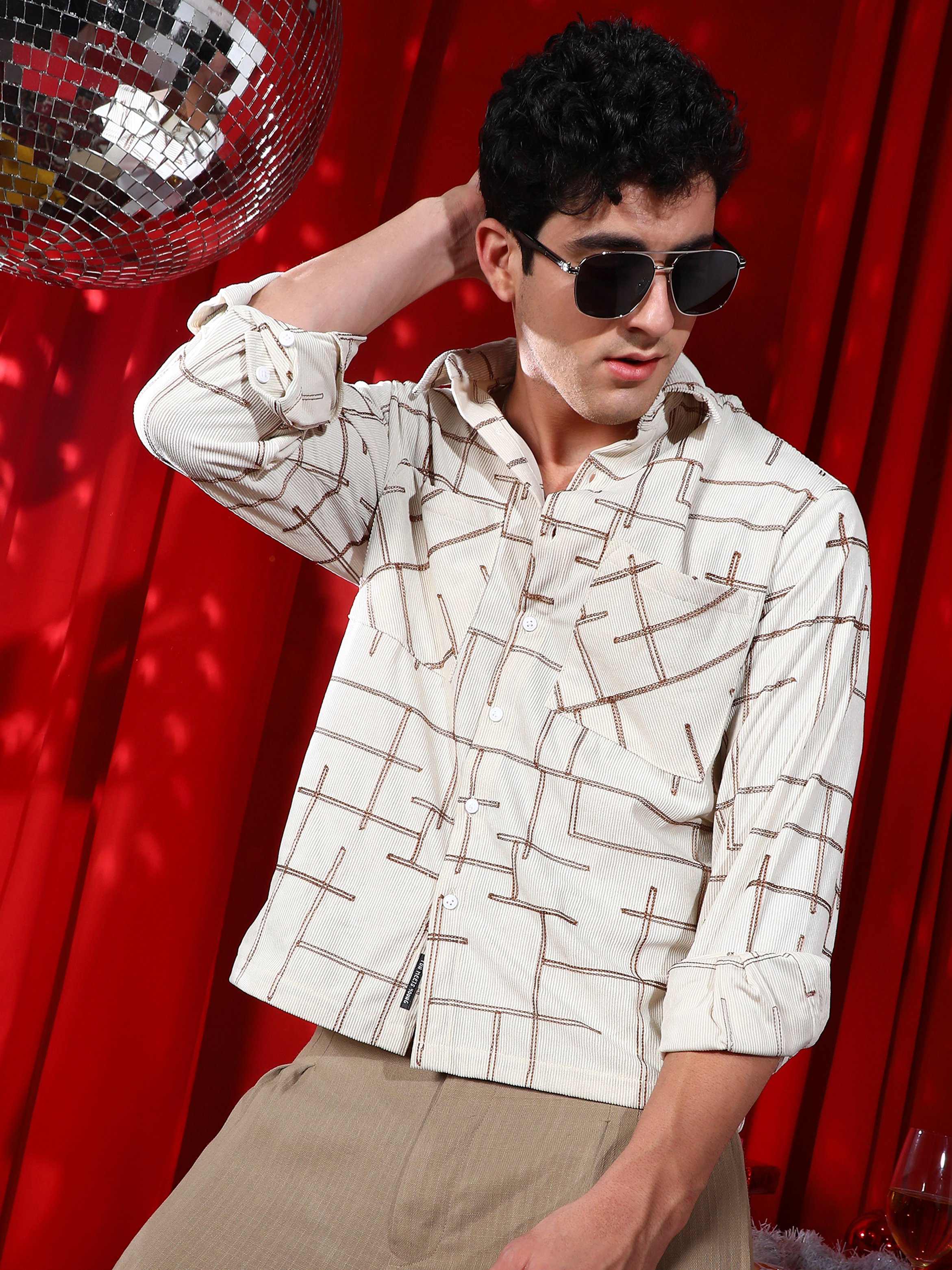 Men Textured Embroidered Utility Shirt