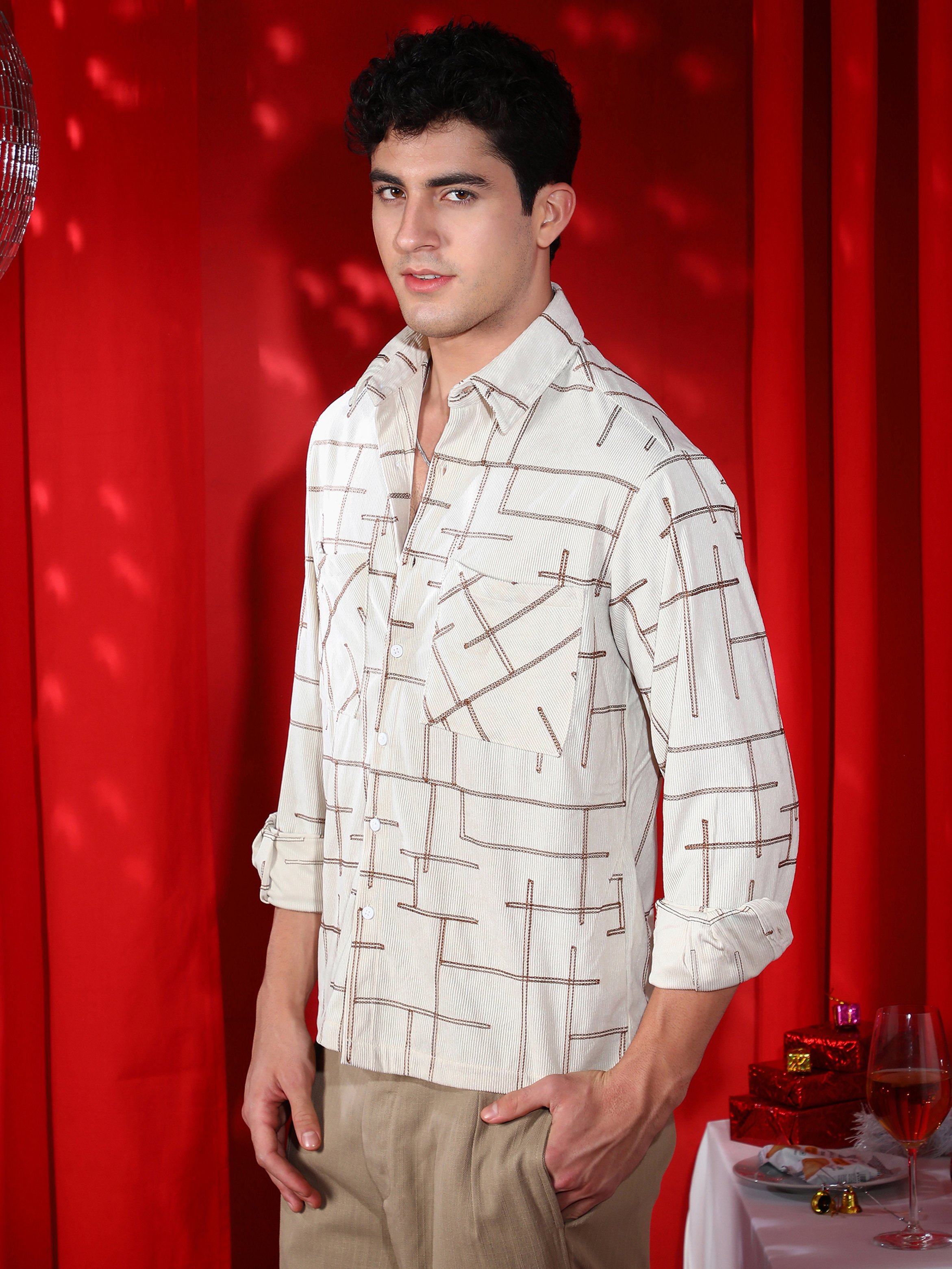 Men Textured Embroidered Utility Shirt