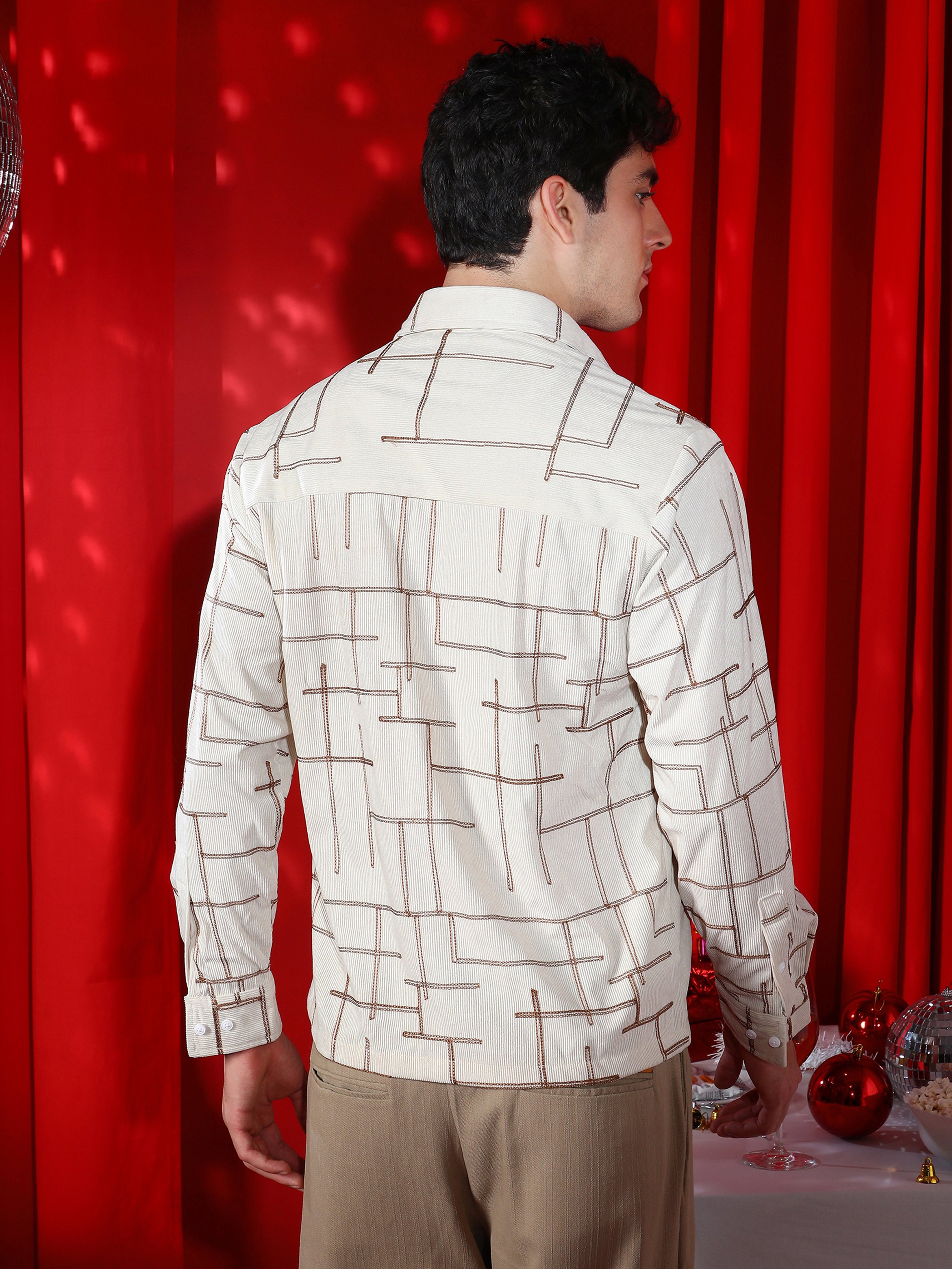 Men Textured Embroidered Utility Shirt