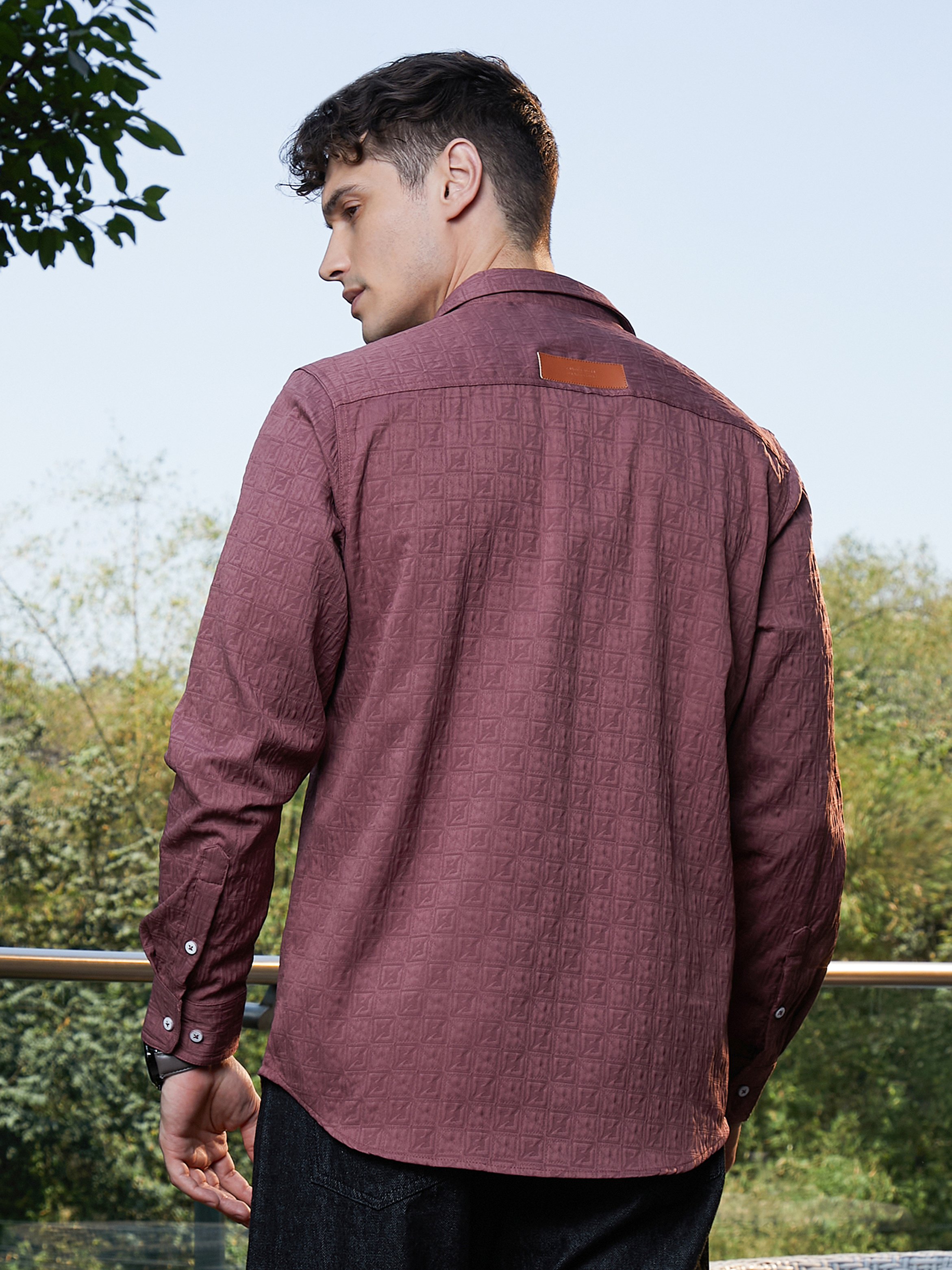 Men Purple Textured Utility Relaxed Shirt