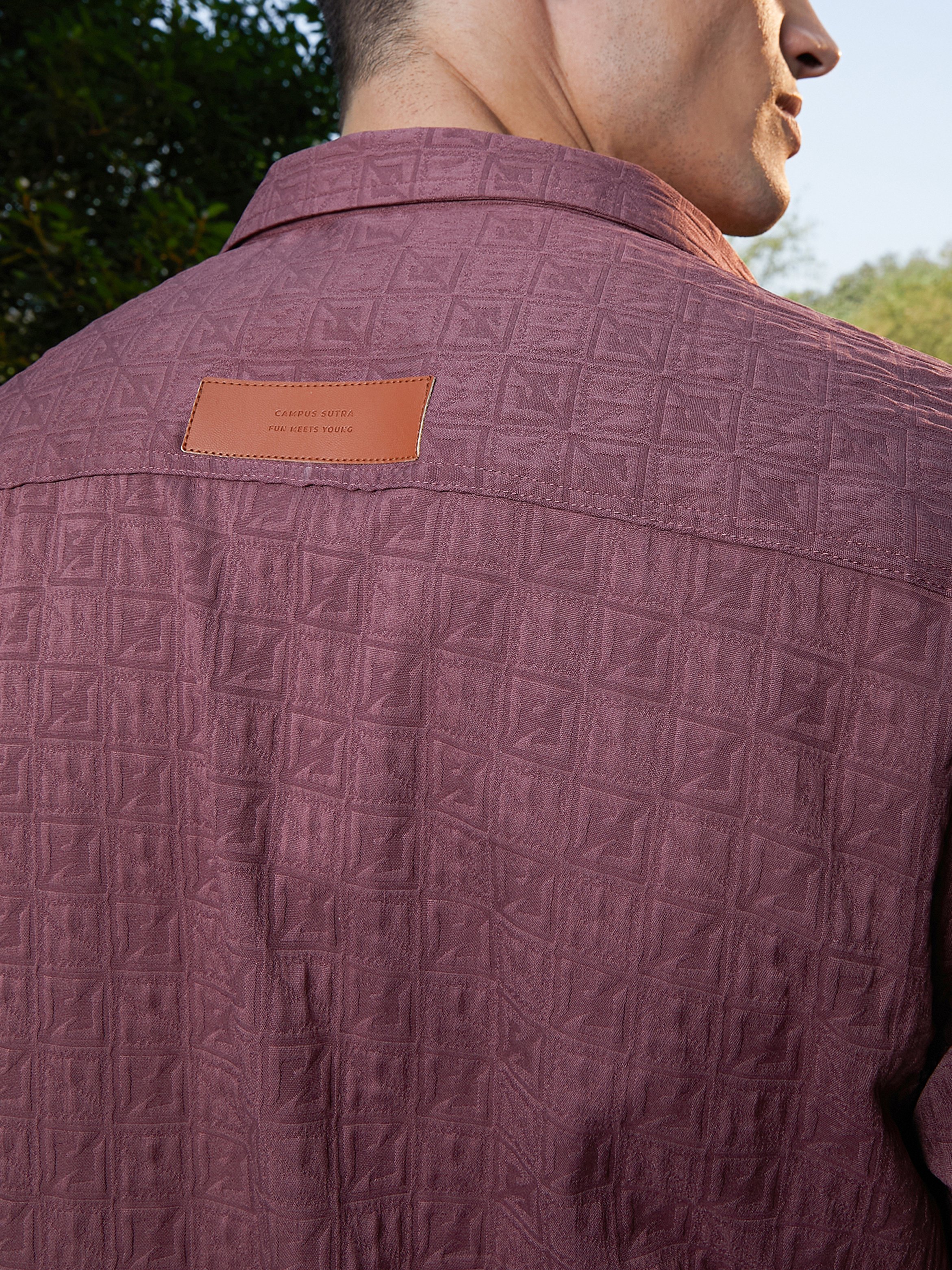 Men Purple Textured Utility Relaxed Shirt