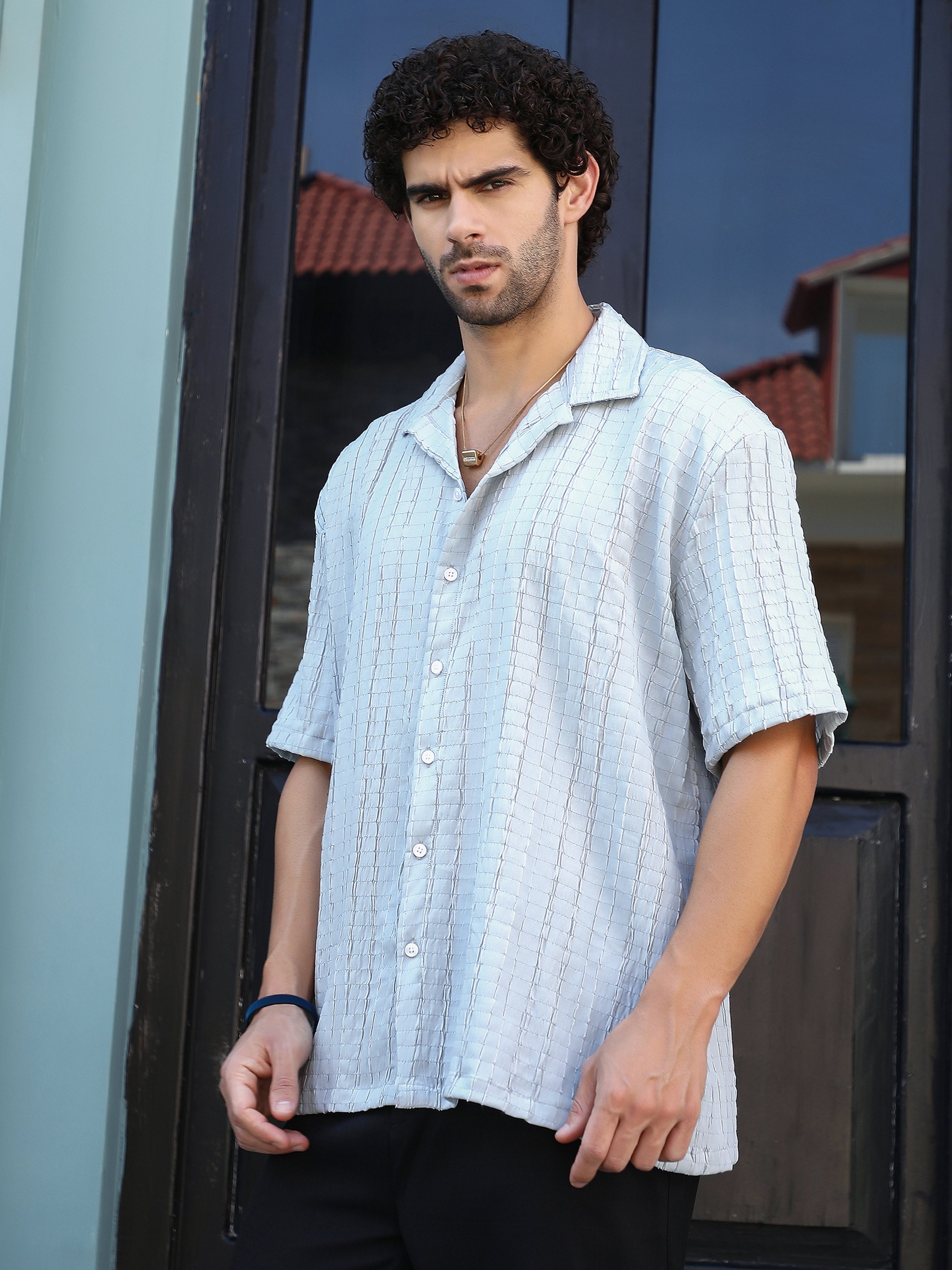 Men Grey Textured Crumble-Revival Oversized Shirt