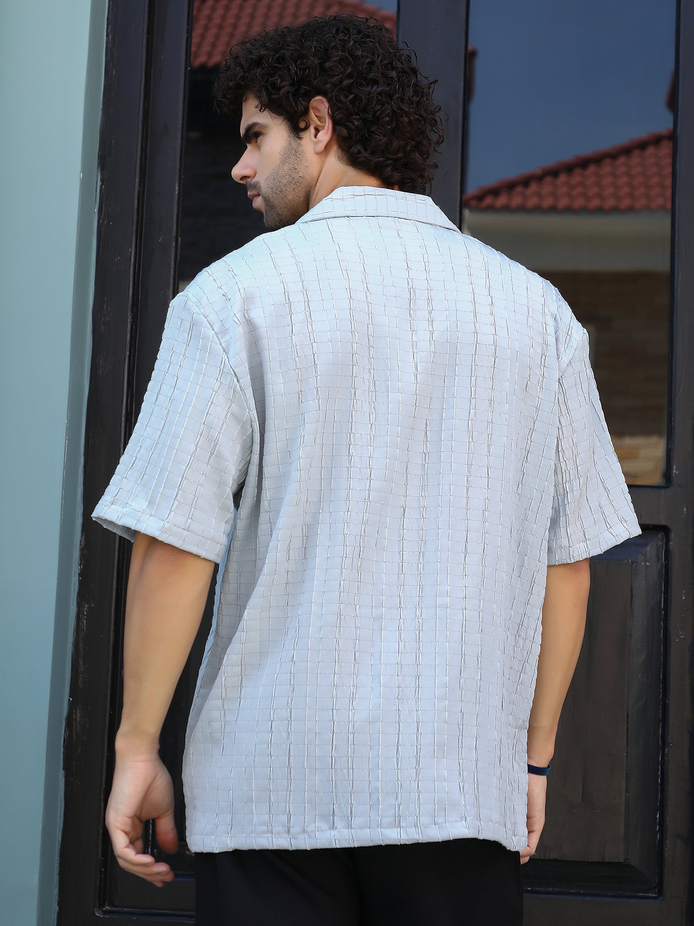 Men Grey Textured Crumble-Revival Oversized Shirt