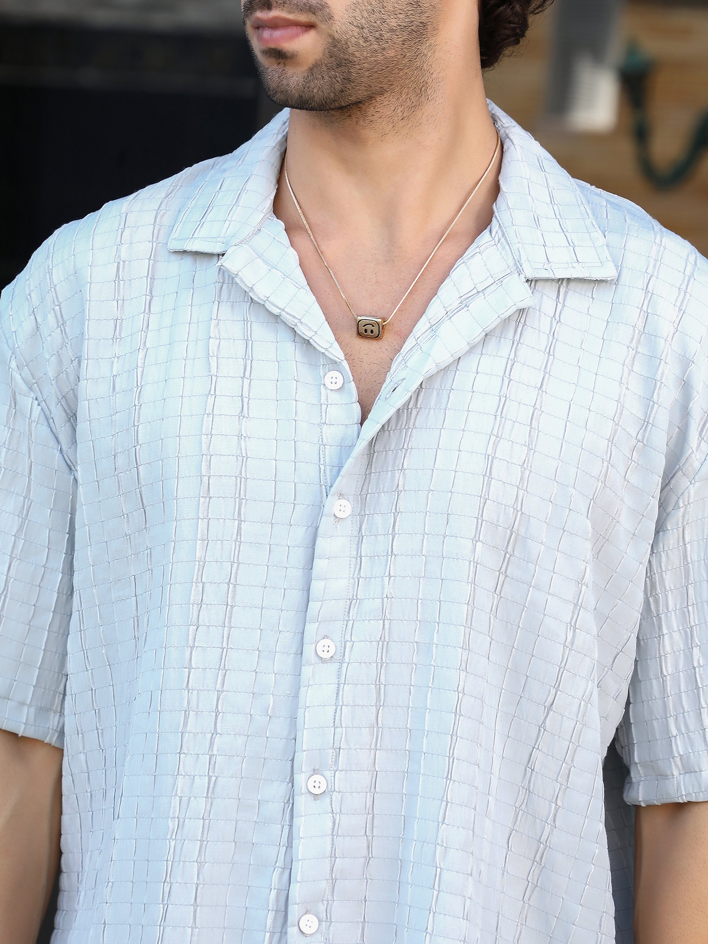 Men Grey Textured Crumble-Revival Oversized Shirt