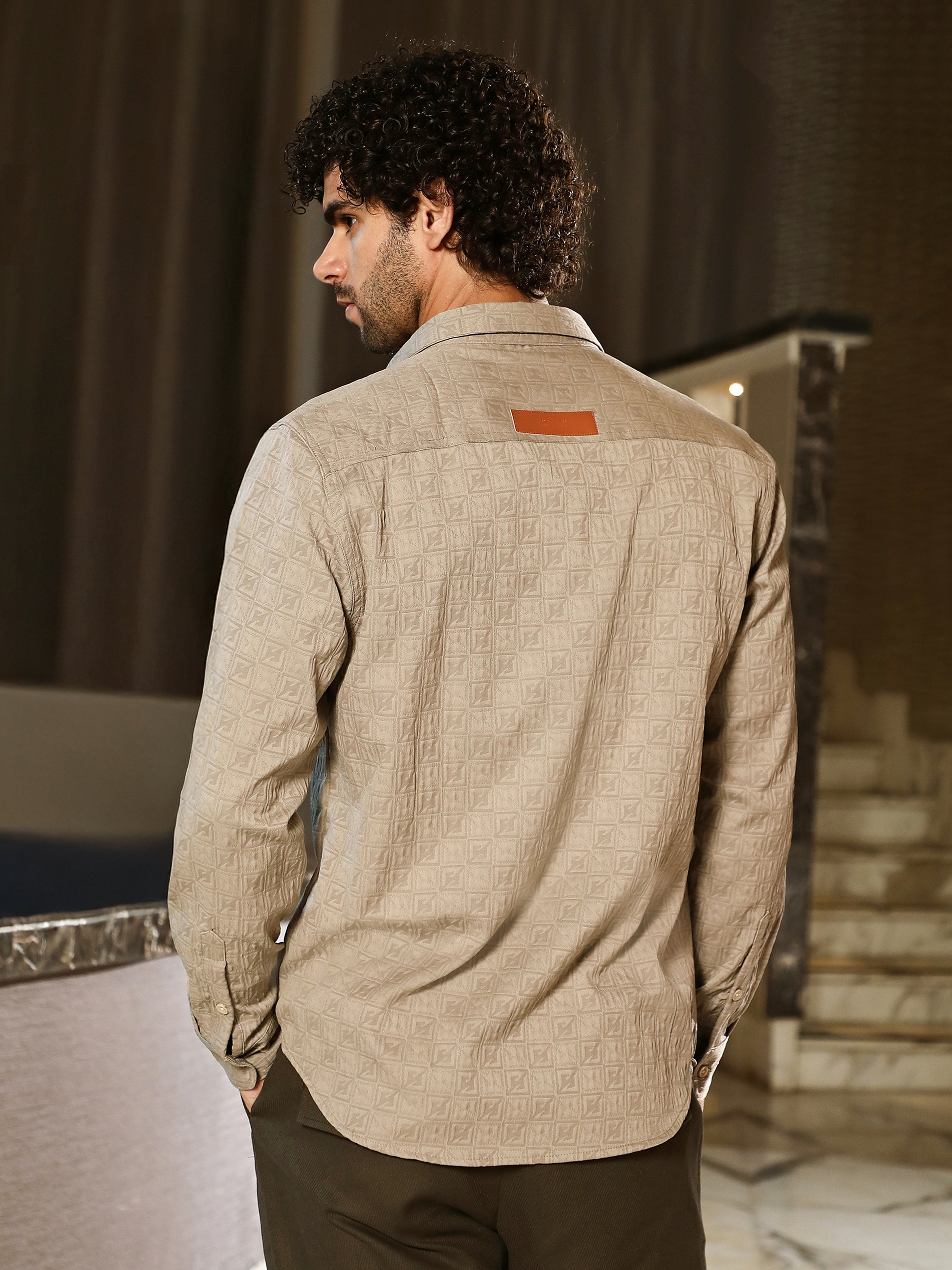Men Sand Beige Obliqa-Utility Relaxed Shirt