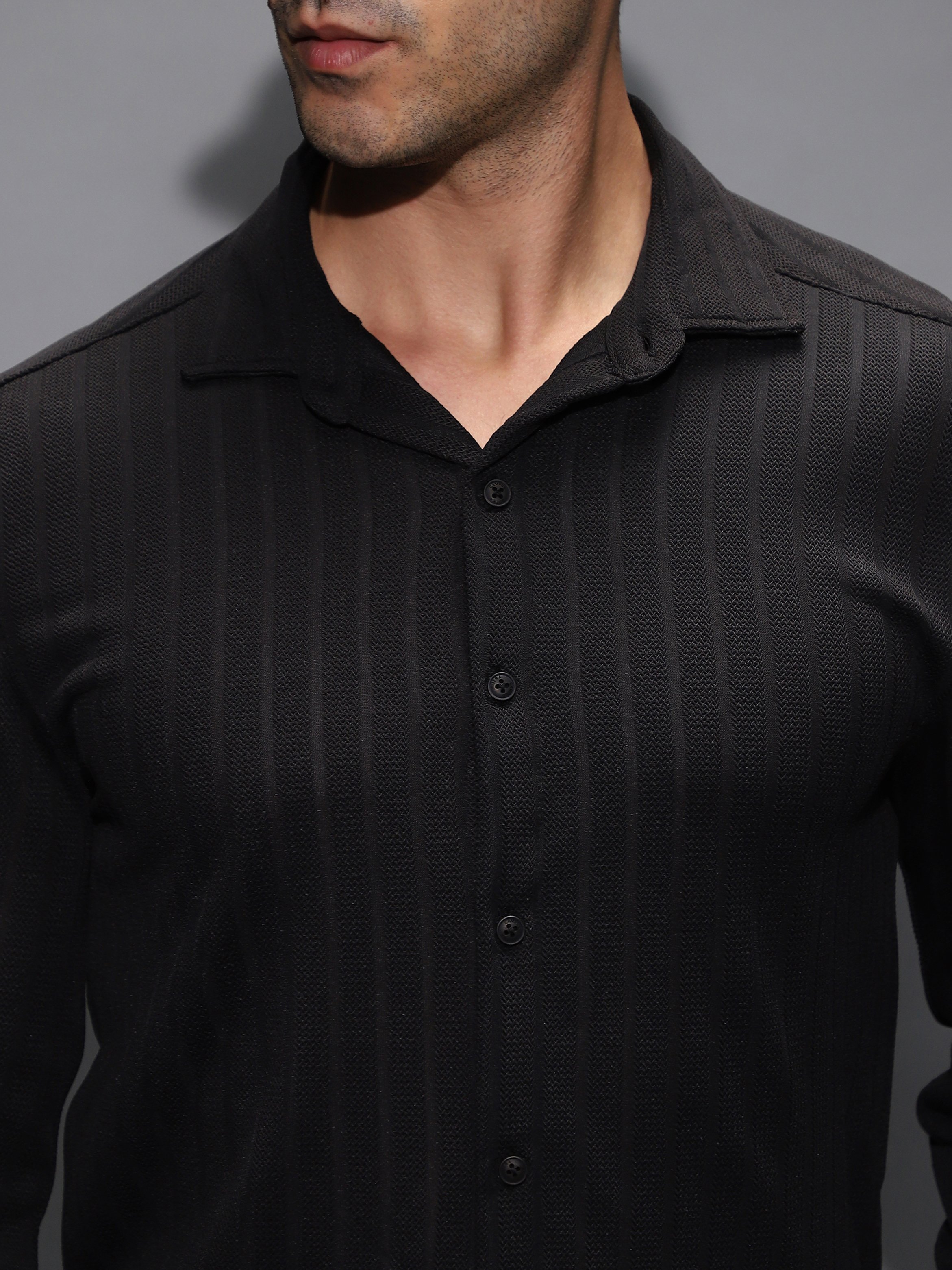 Men Black Chevron-Panel Tactile Shirt