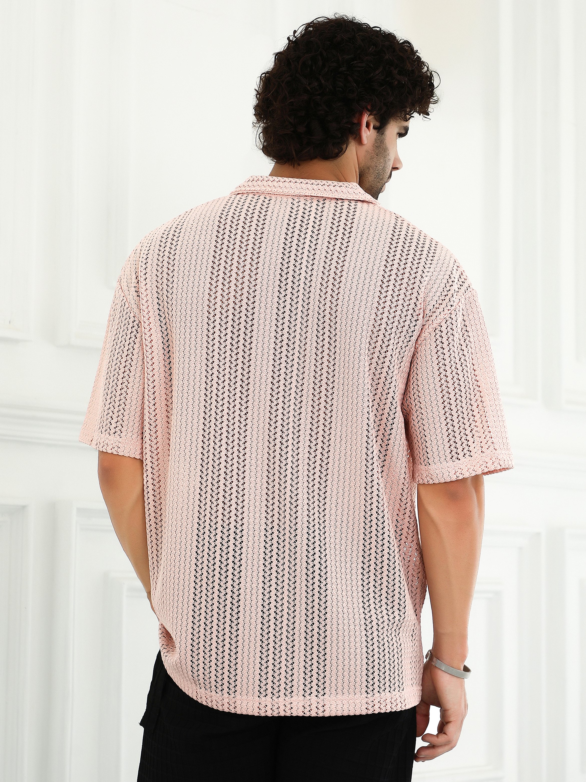 Men Pink Ziggy-Knit Oversized Shirt