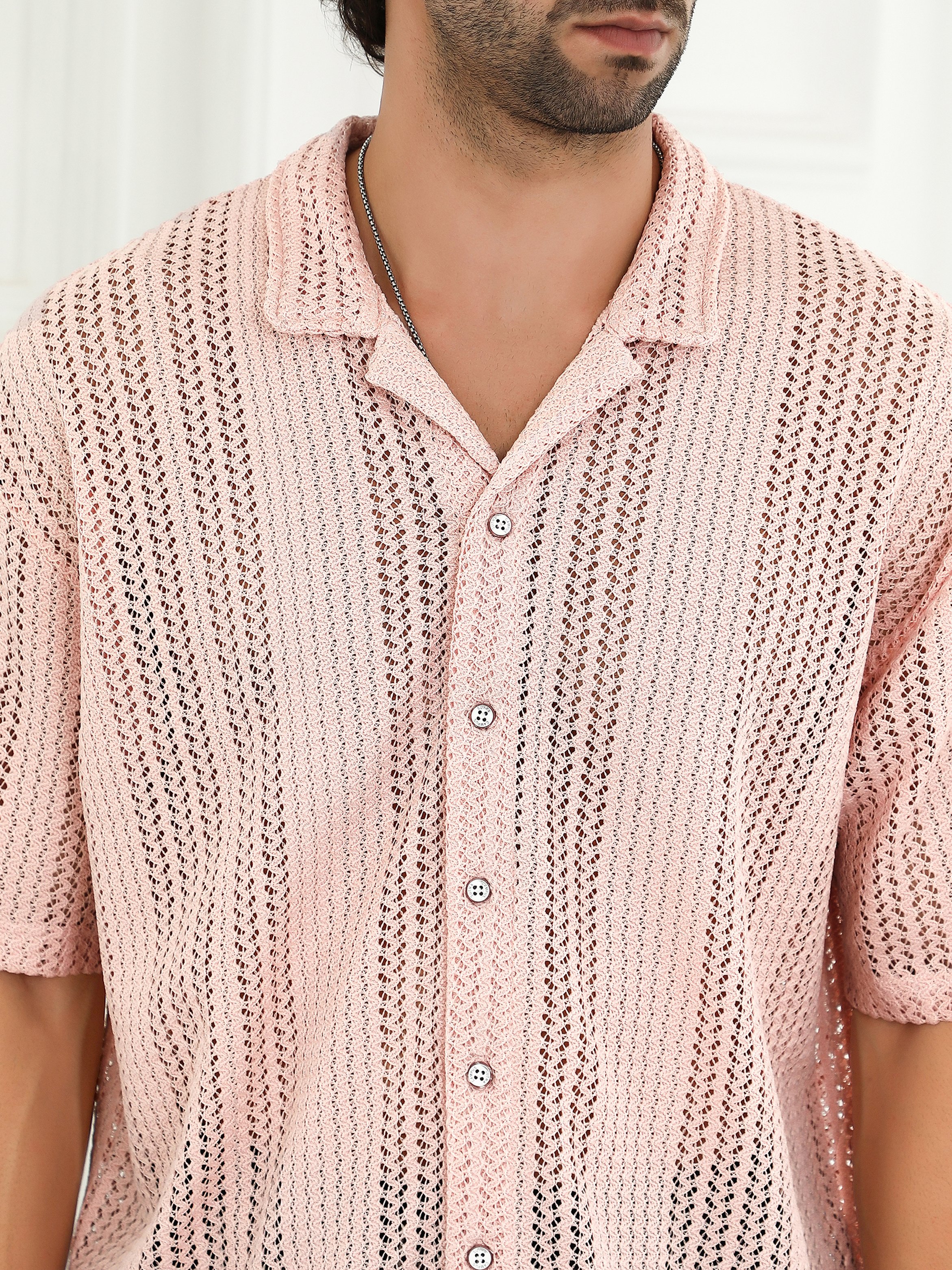 Men Pink Ziggy-Knit Oversized Shirt