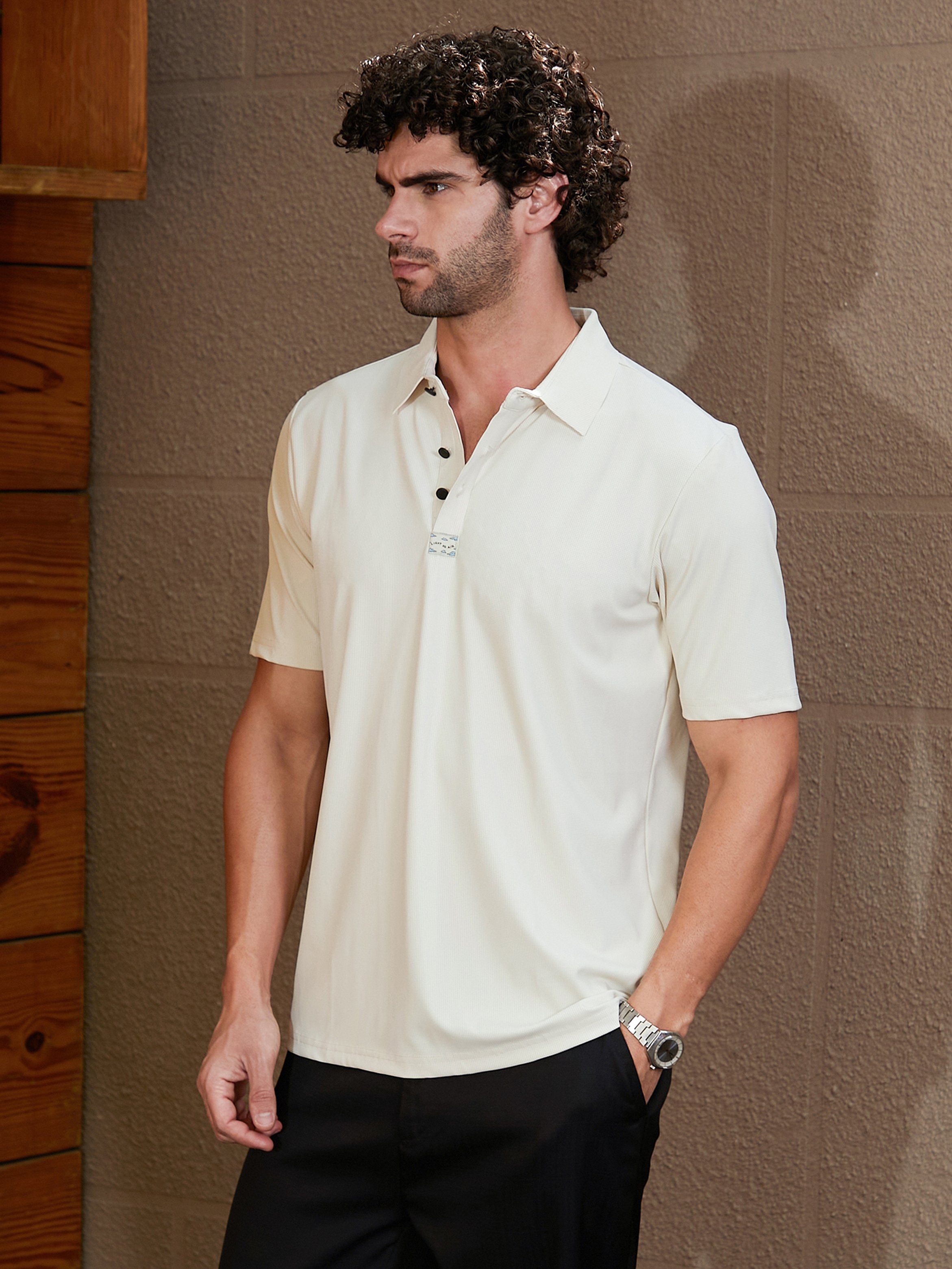 Men Off-White Seamless Waffle Polo T-Shirt