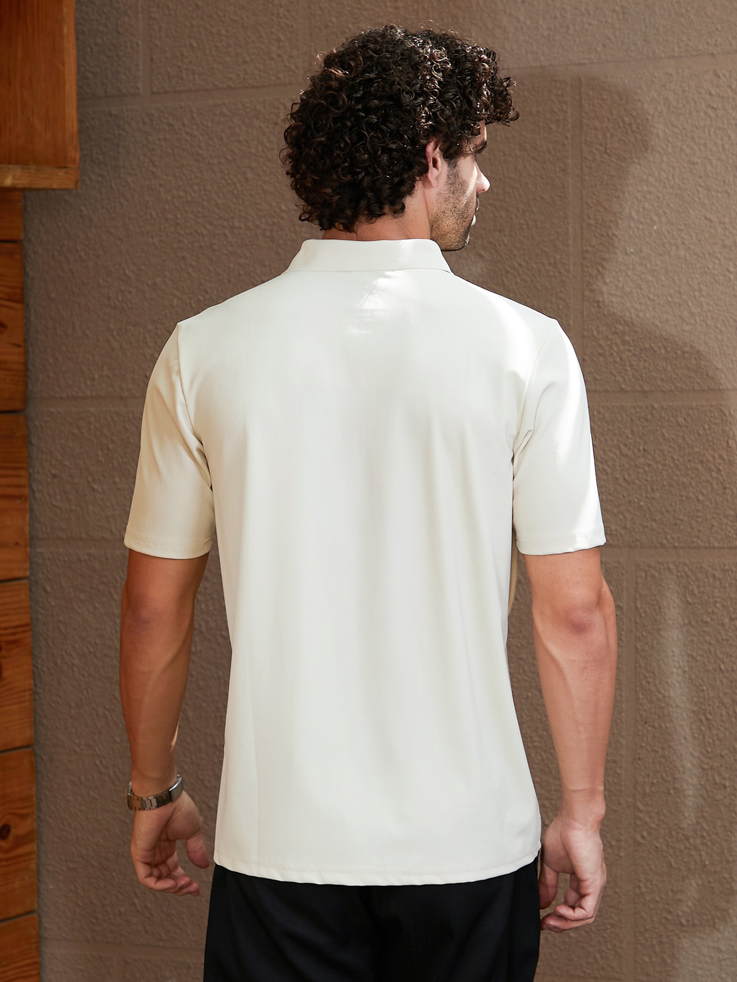 Men Off-White Seamless Waffle Polo T-Shirt