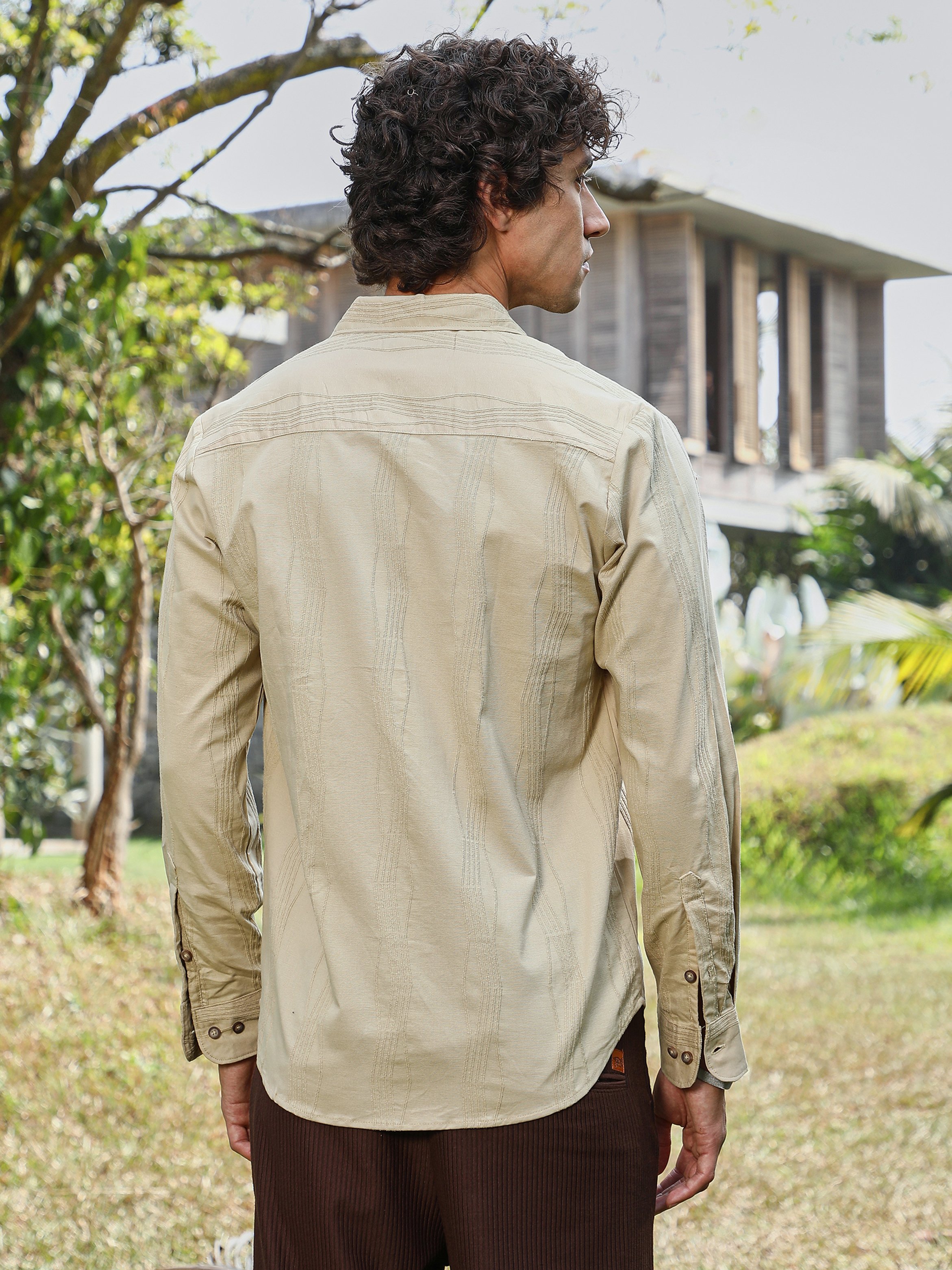 Men Beige Textured Regular Shirt