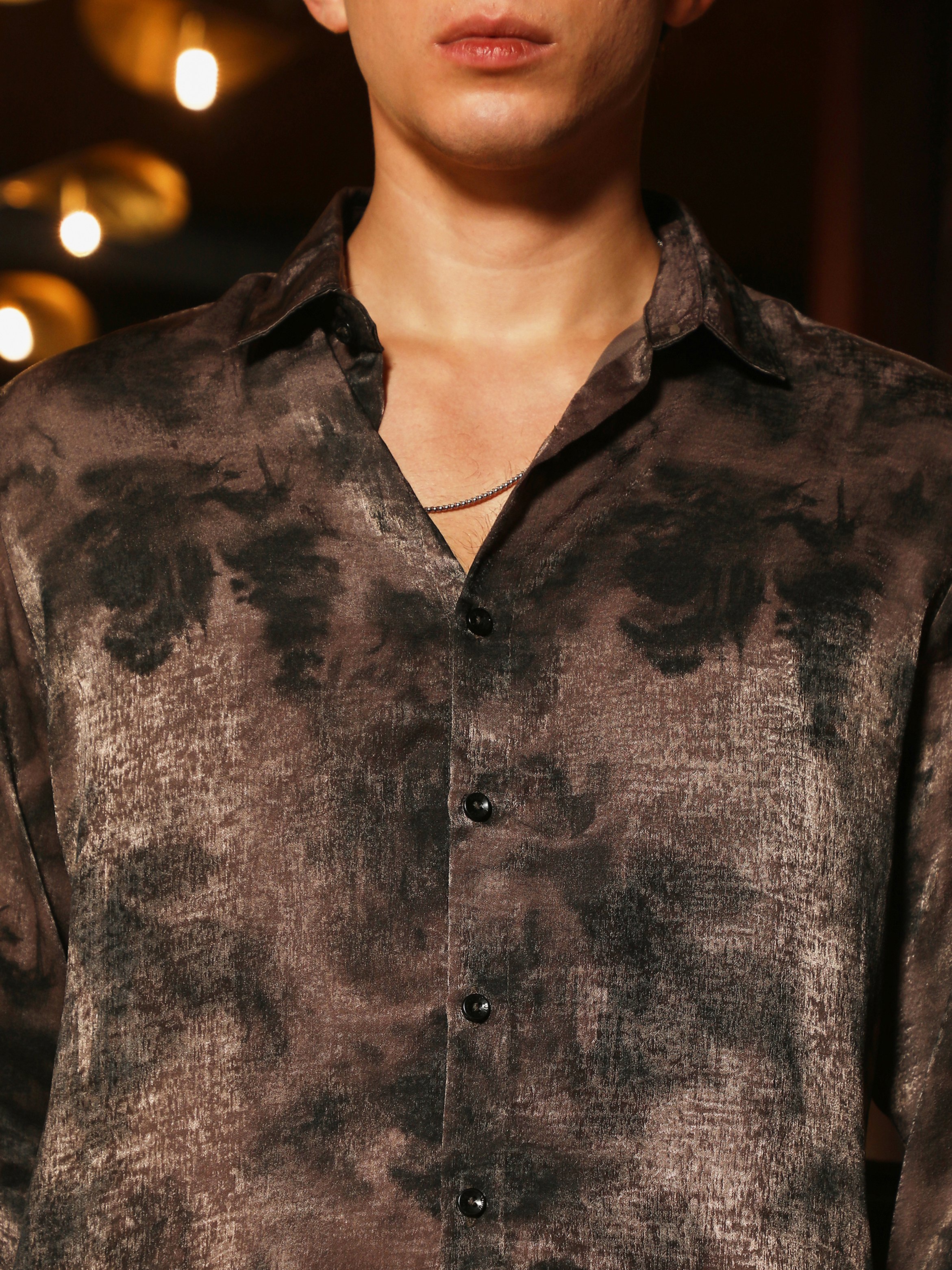 Men Coffee Brown Printed Regular Shirt