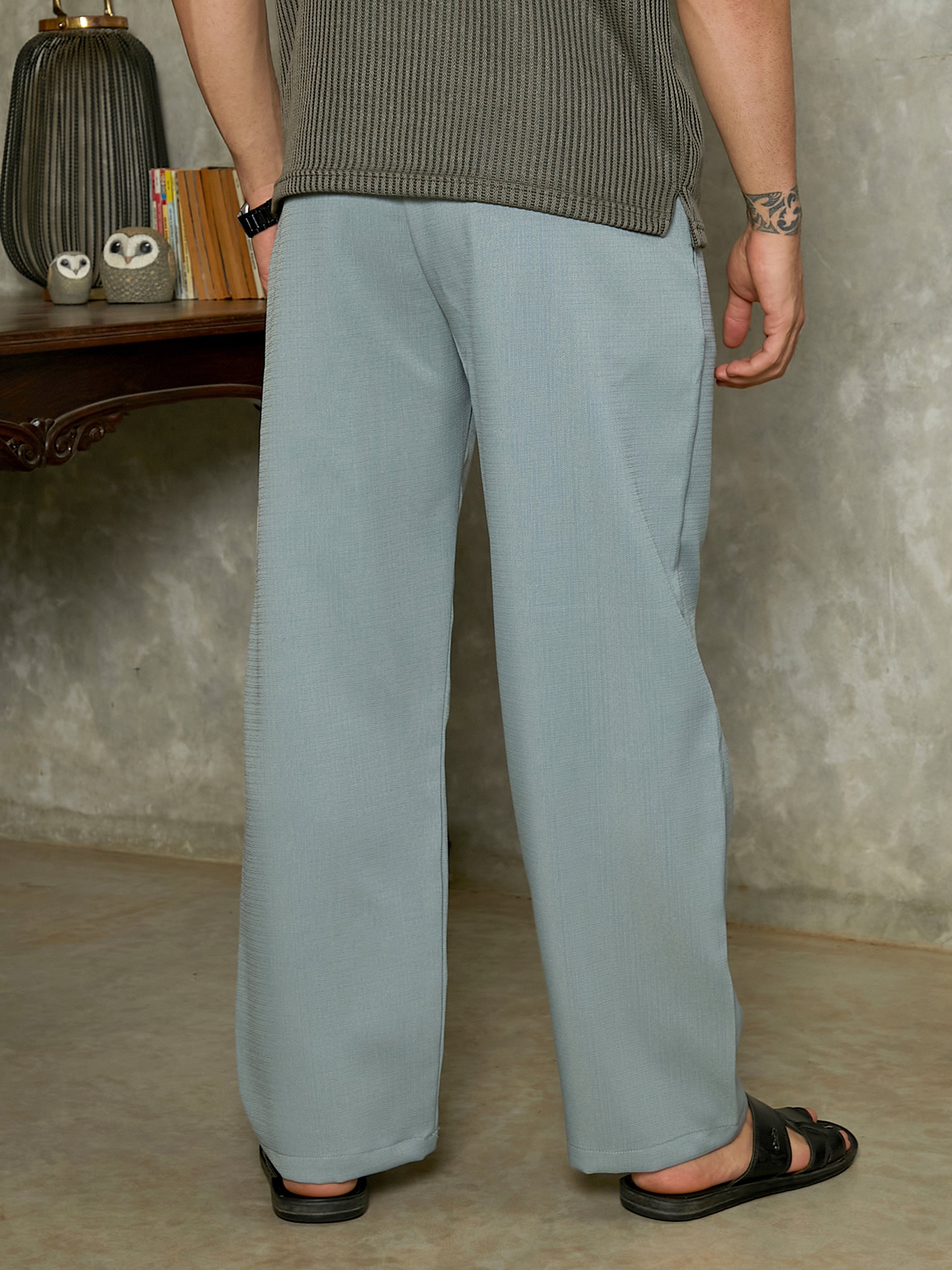 Men Sage Green Relaxed-Panel Tailored Trousers