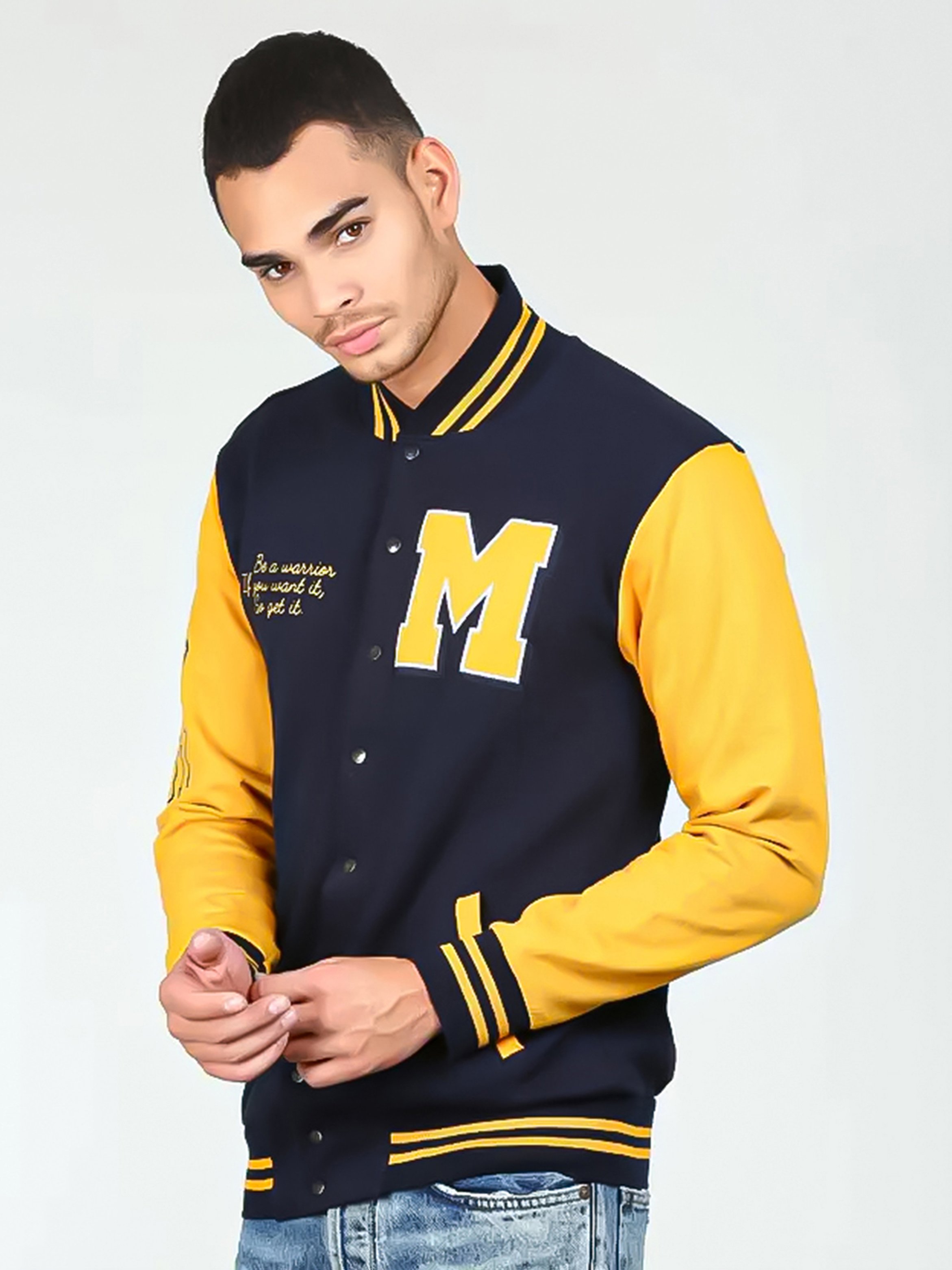 Men Navy Blue Monogram Bomber Jacket