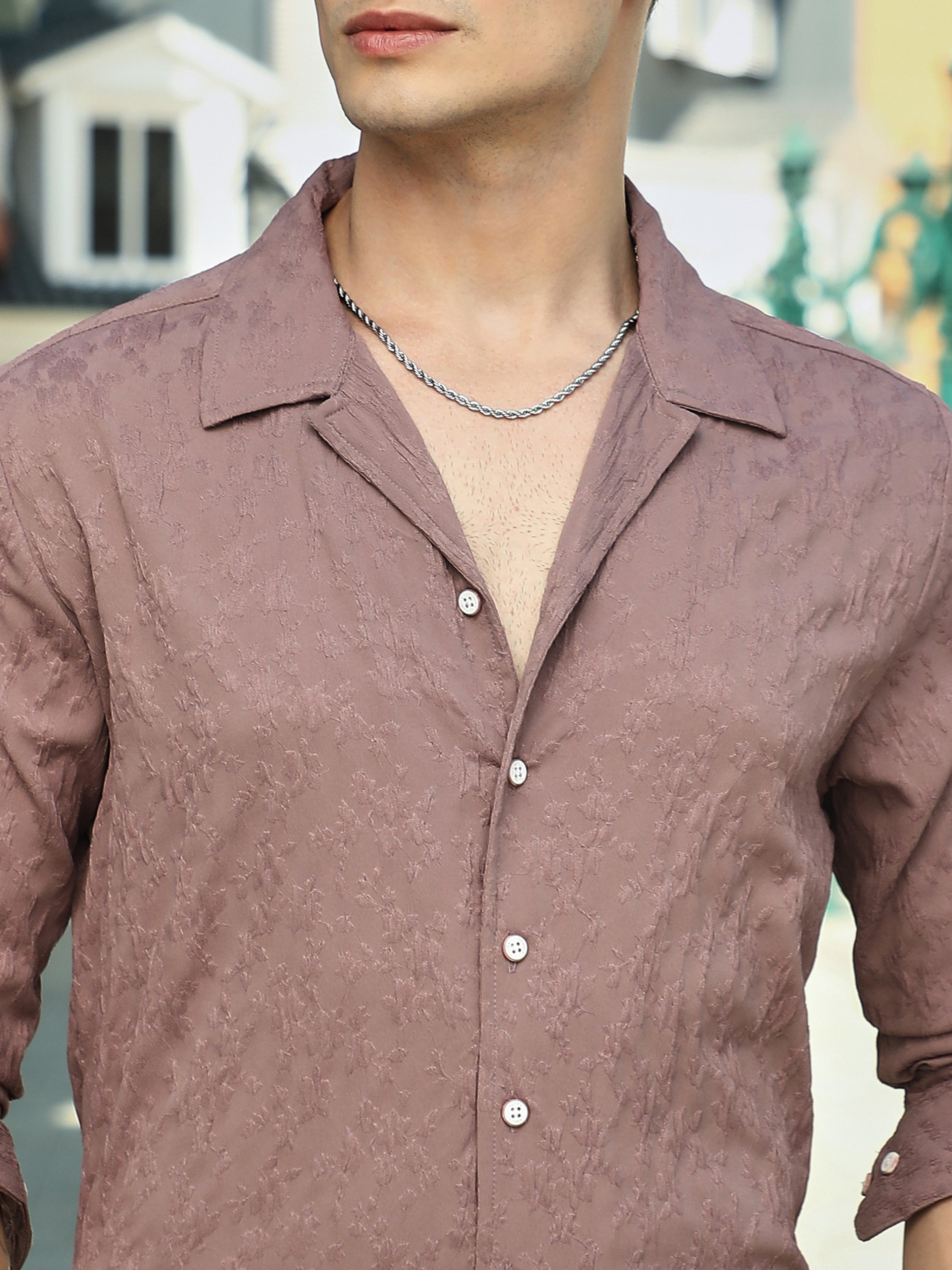 Men Ash Brown Bloom-Tactile Shirt