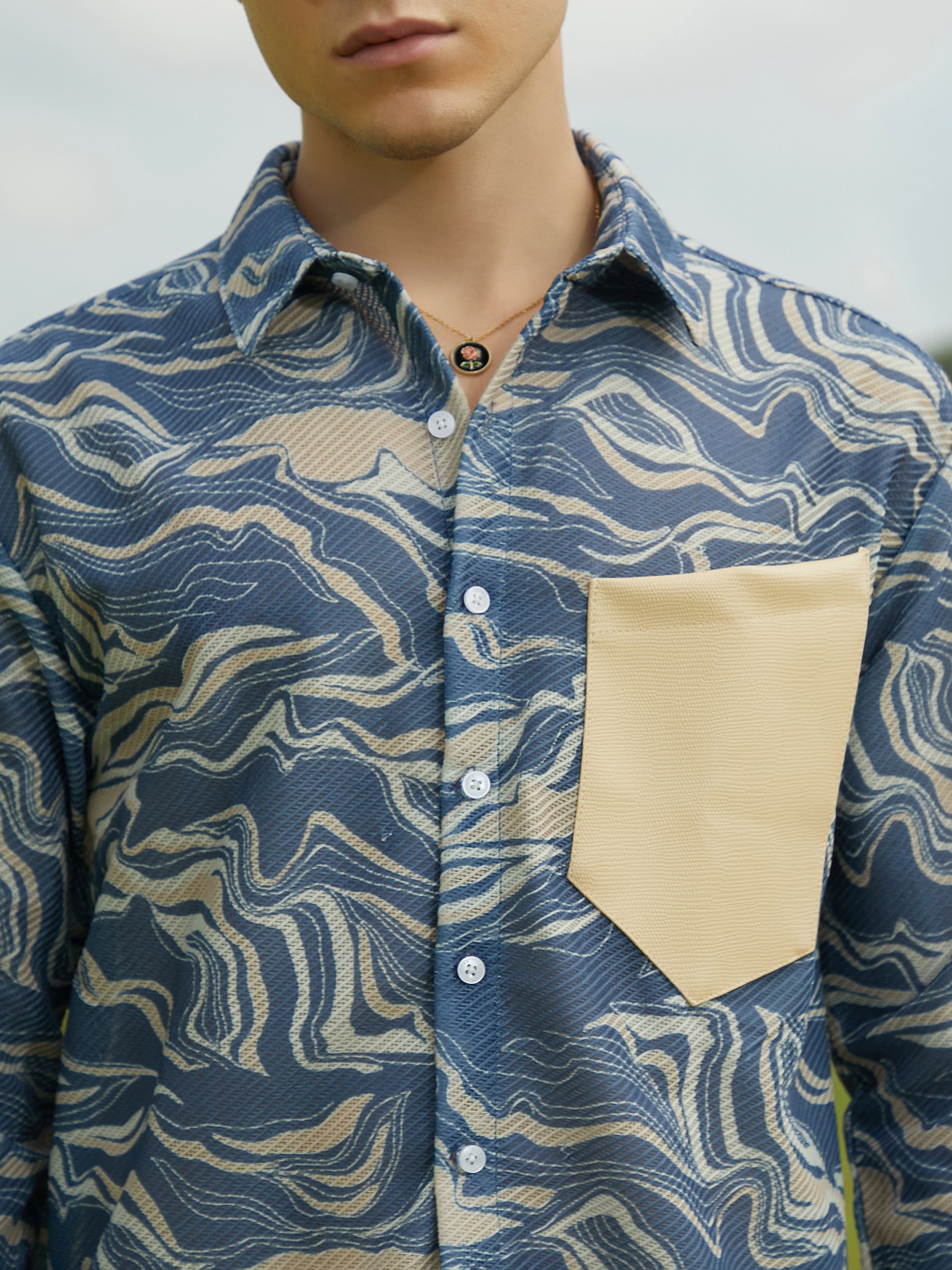 Men Blue Textured Printed Shirt