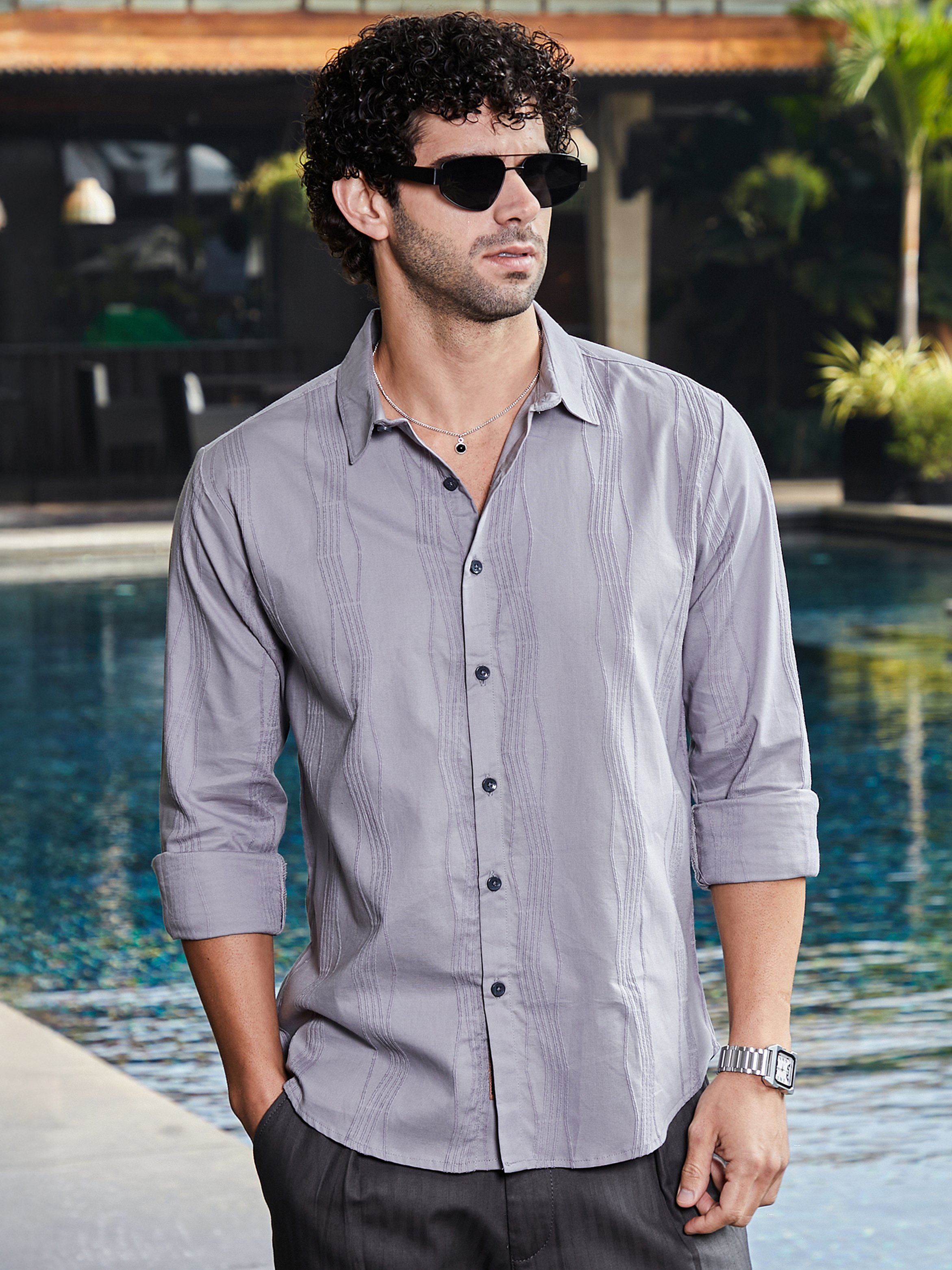 Men Flint Grey Swirl-Tactile Shirt