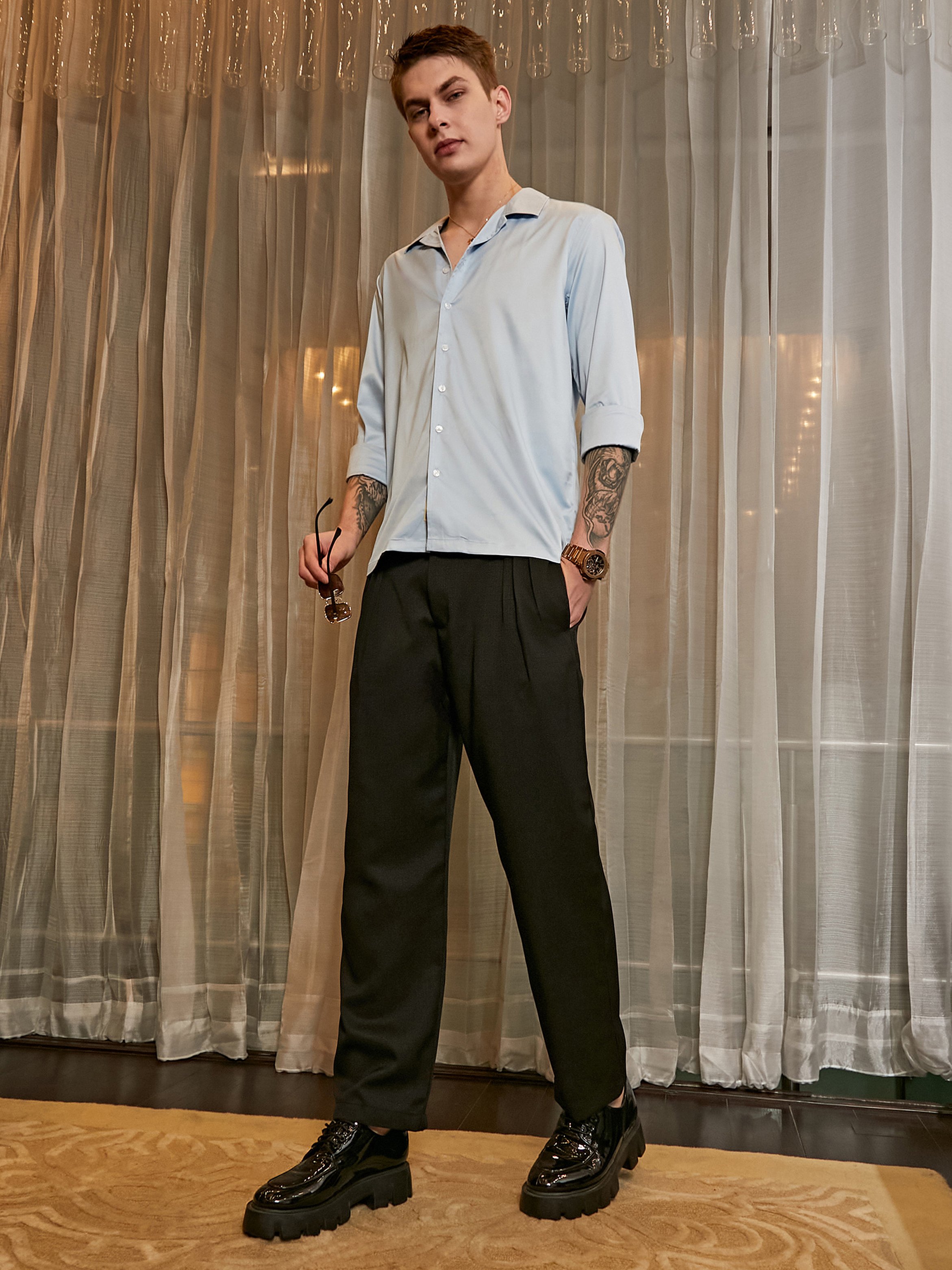 Men Onyx Black Straight Tailored Trousers