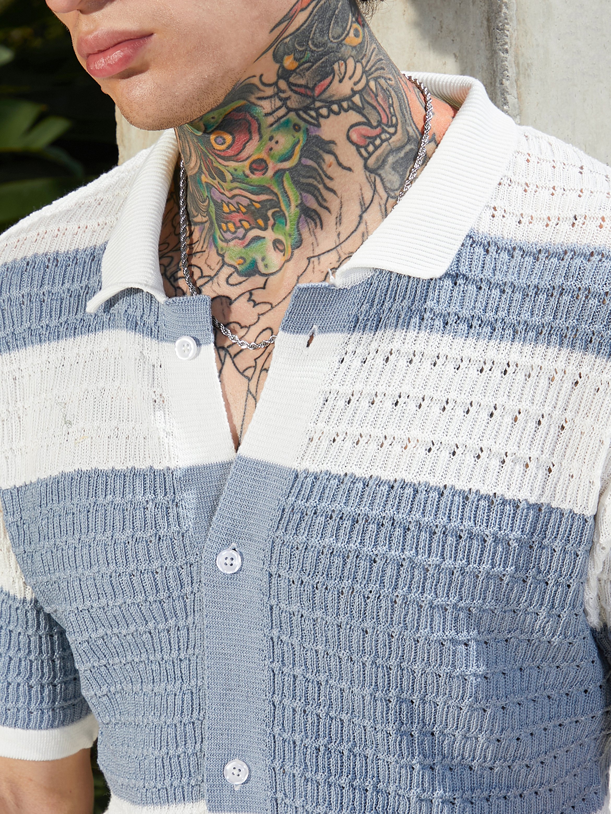 Men Textured Panel-Knit Relaxed Shirt