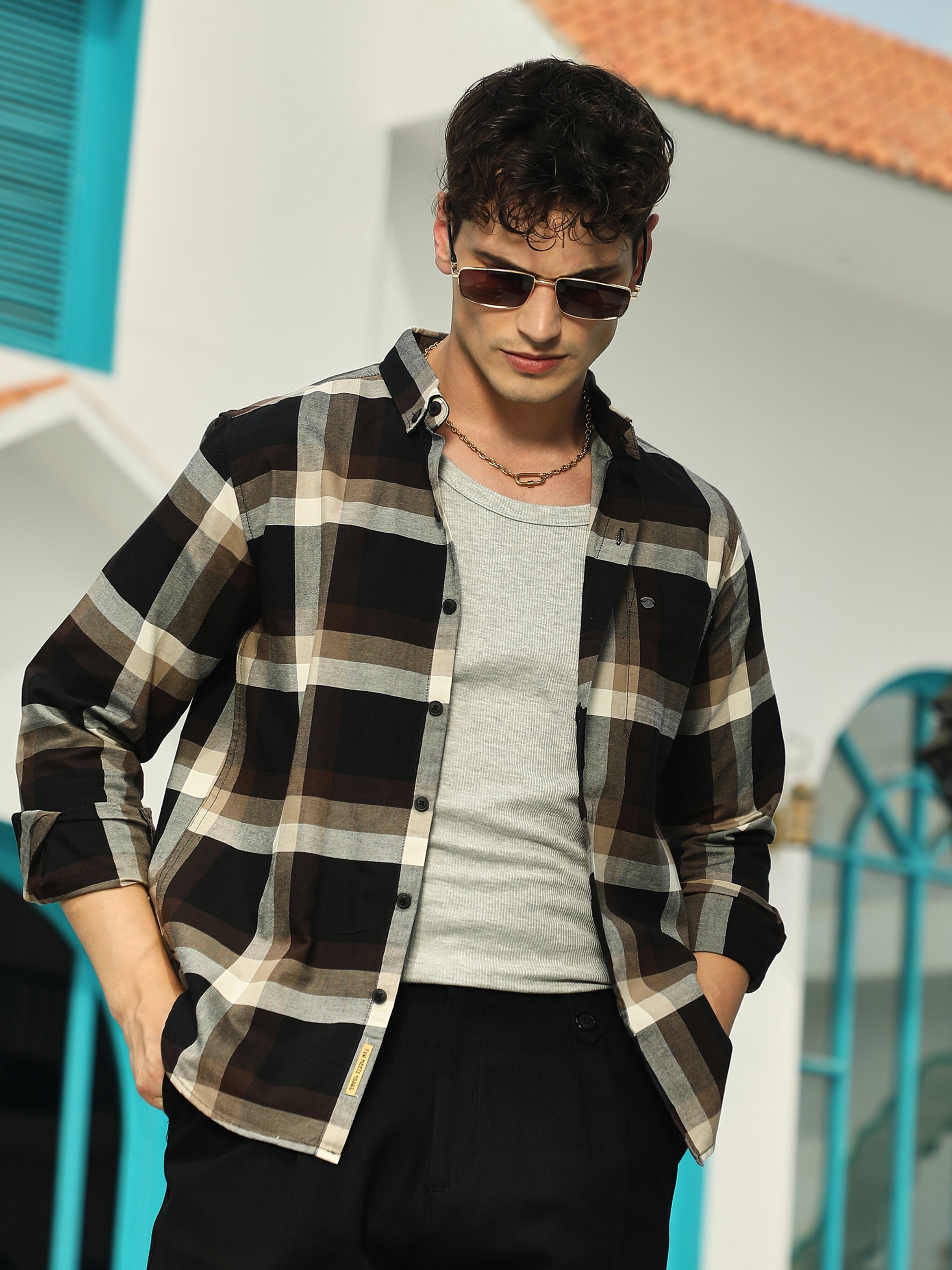 Men Black Checked Flannel Relaxed Shirt