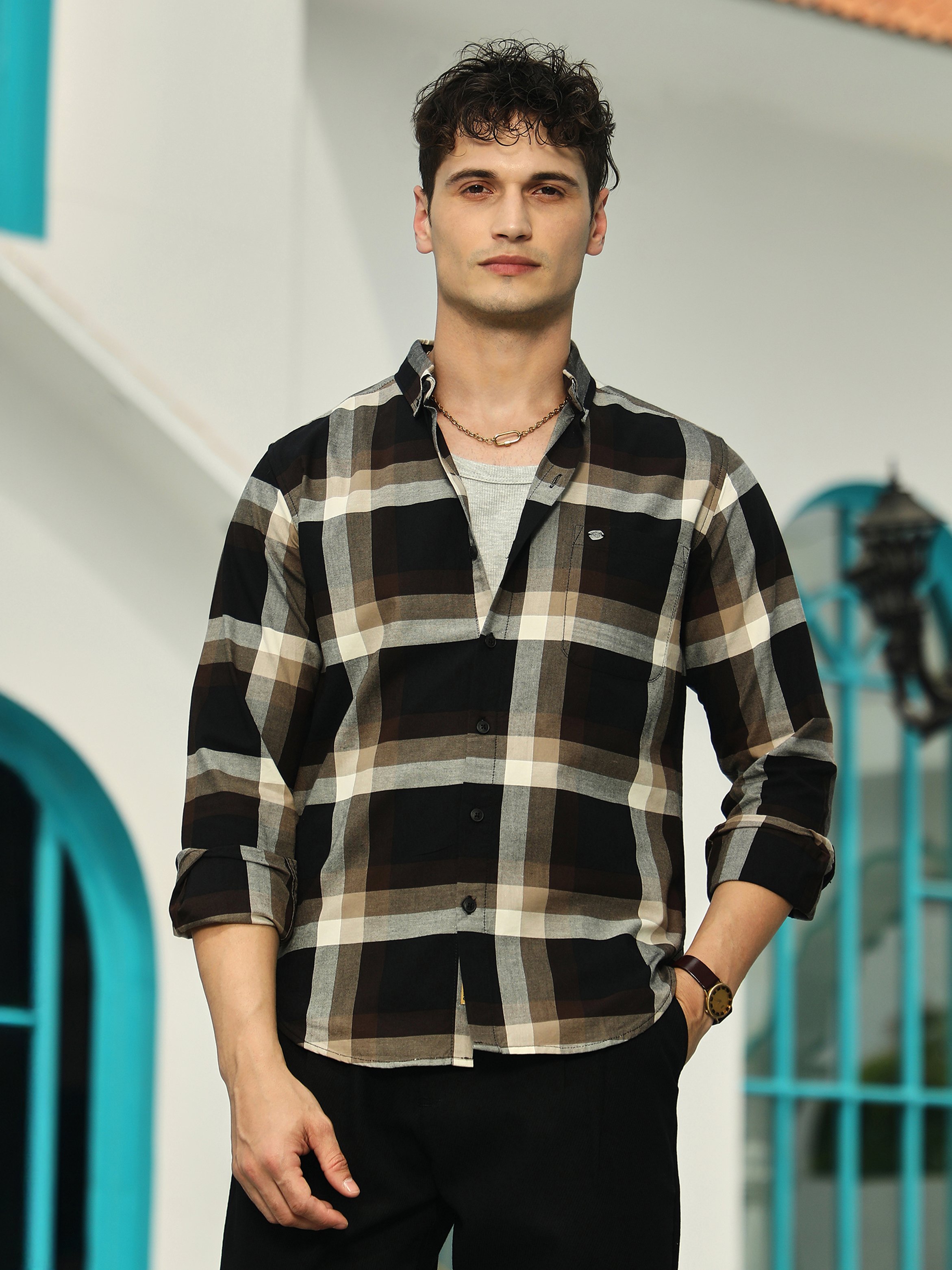 Men Black Checked Flannel Relaxed Shirt