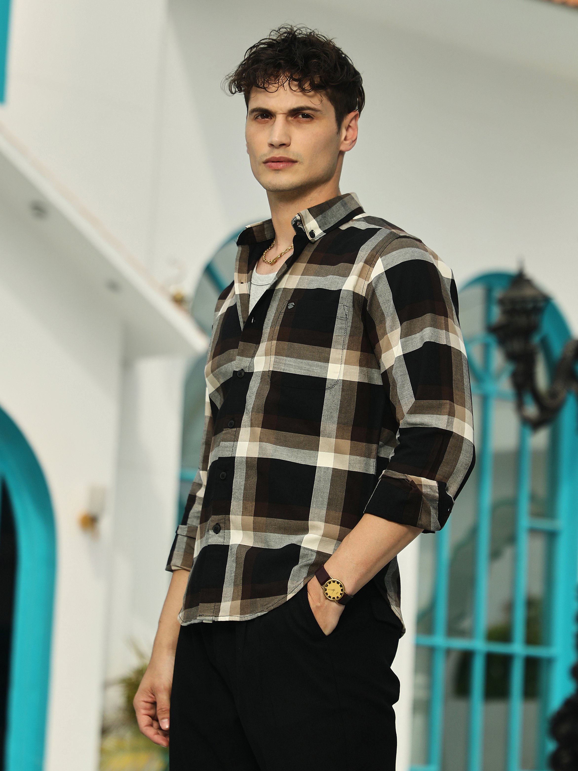 Men Black Checked Flannel Relaxed Shirt