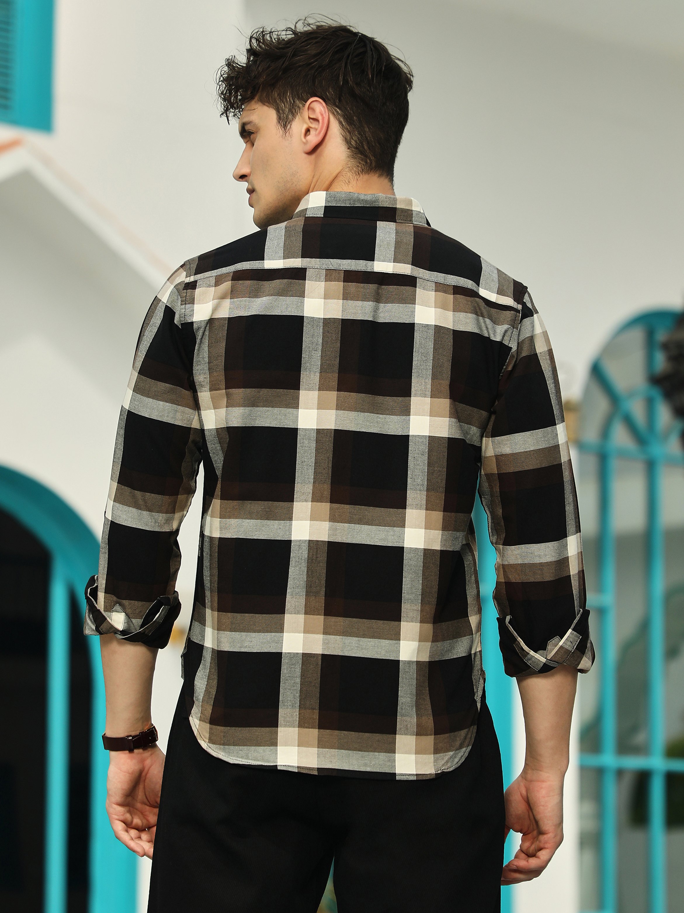 Men Black Checked Flannel Relaxed Shirt
