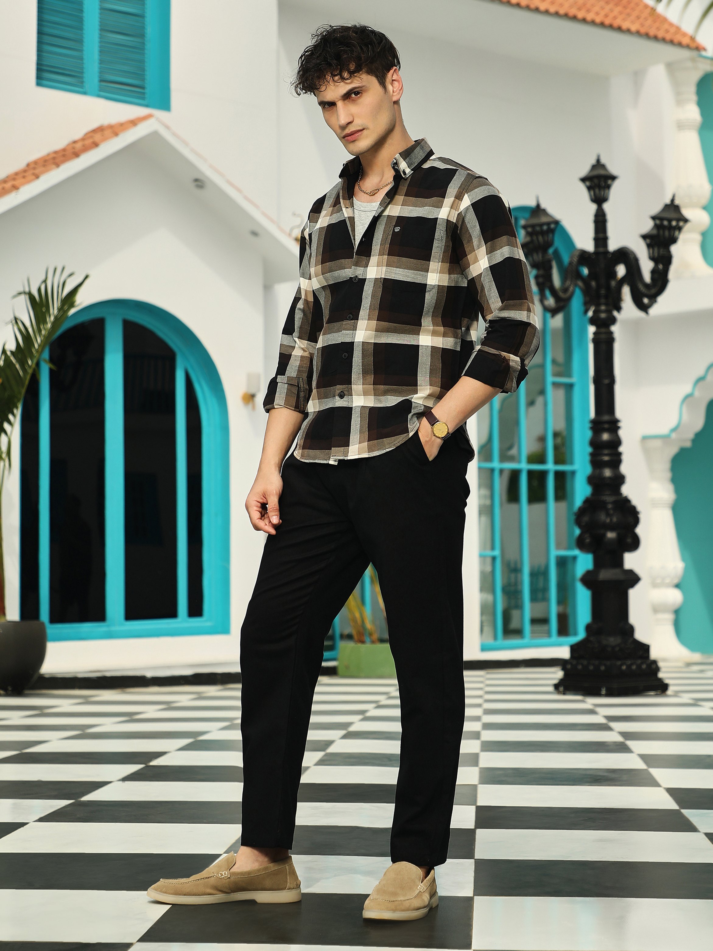 Men Black Checked Flannel Relaxed Shirt