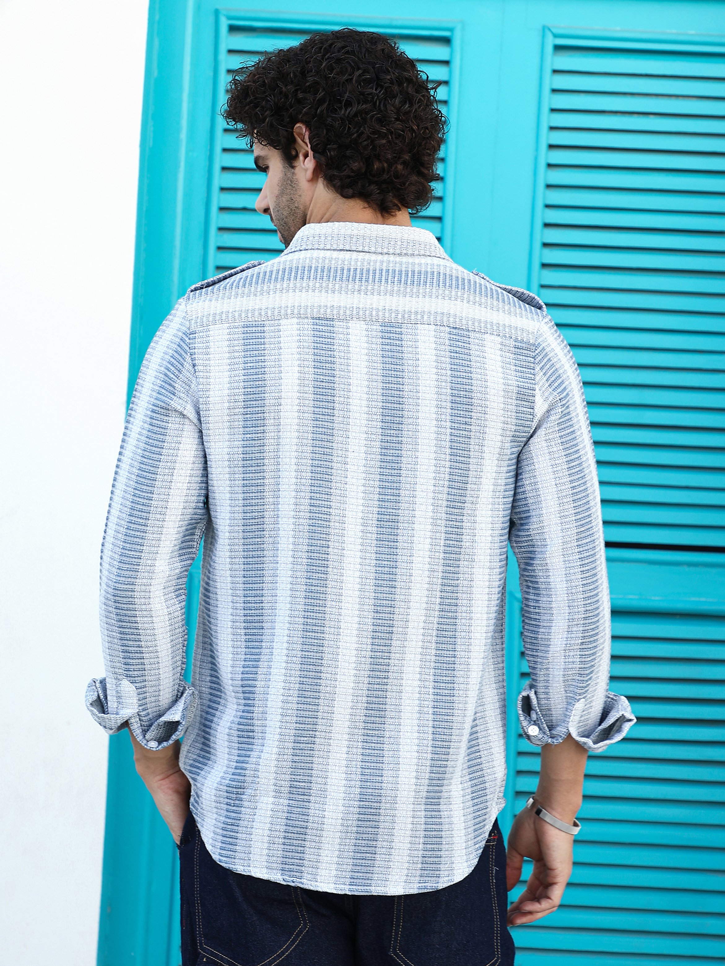 Men Textured Striped Utility Shirt