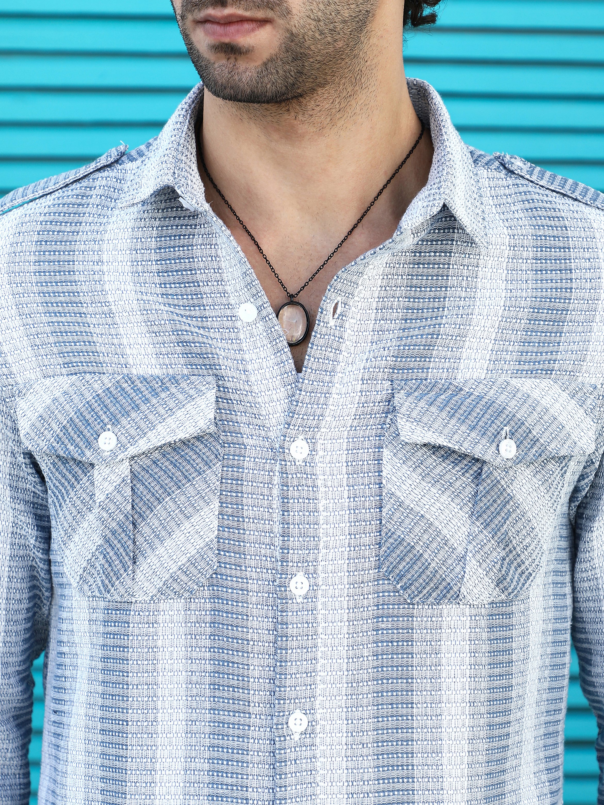 Men Textured Striped Utility Shirt