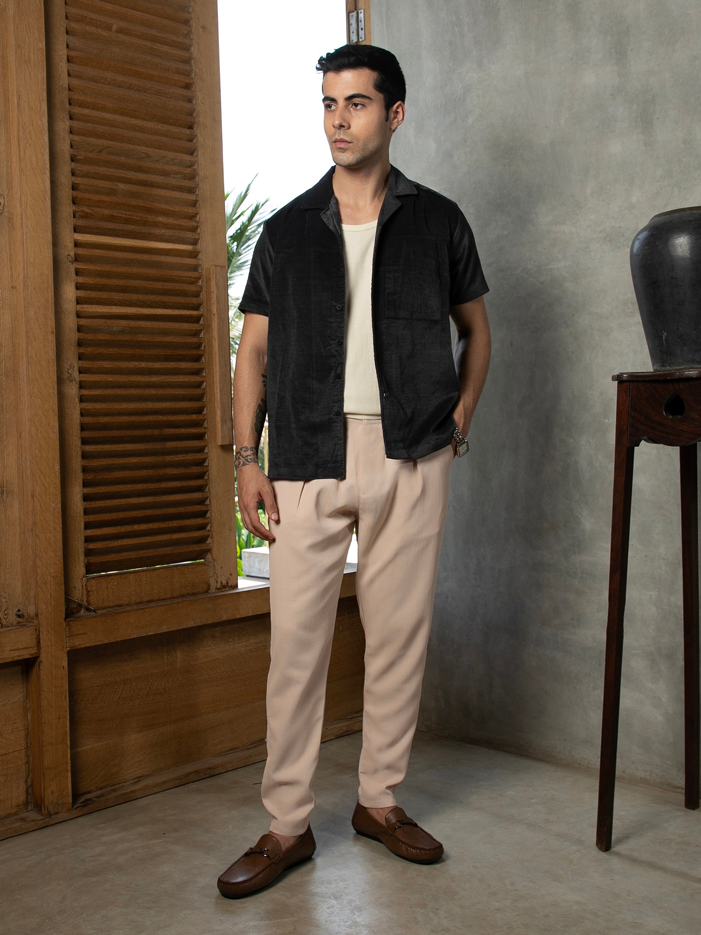 Men Fawn Beige Tailored Chino Trousers