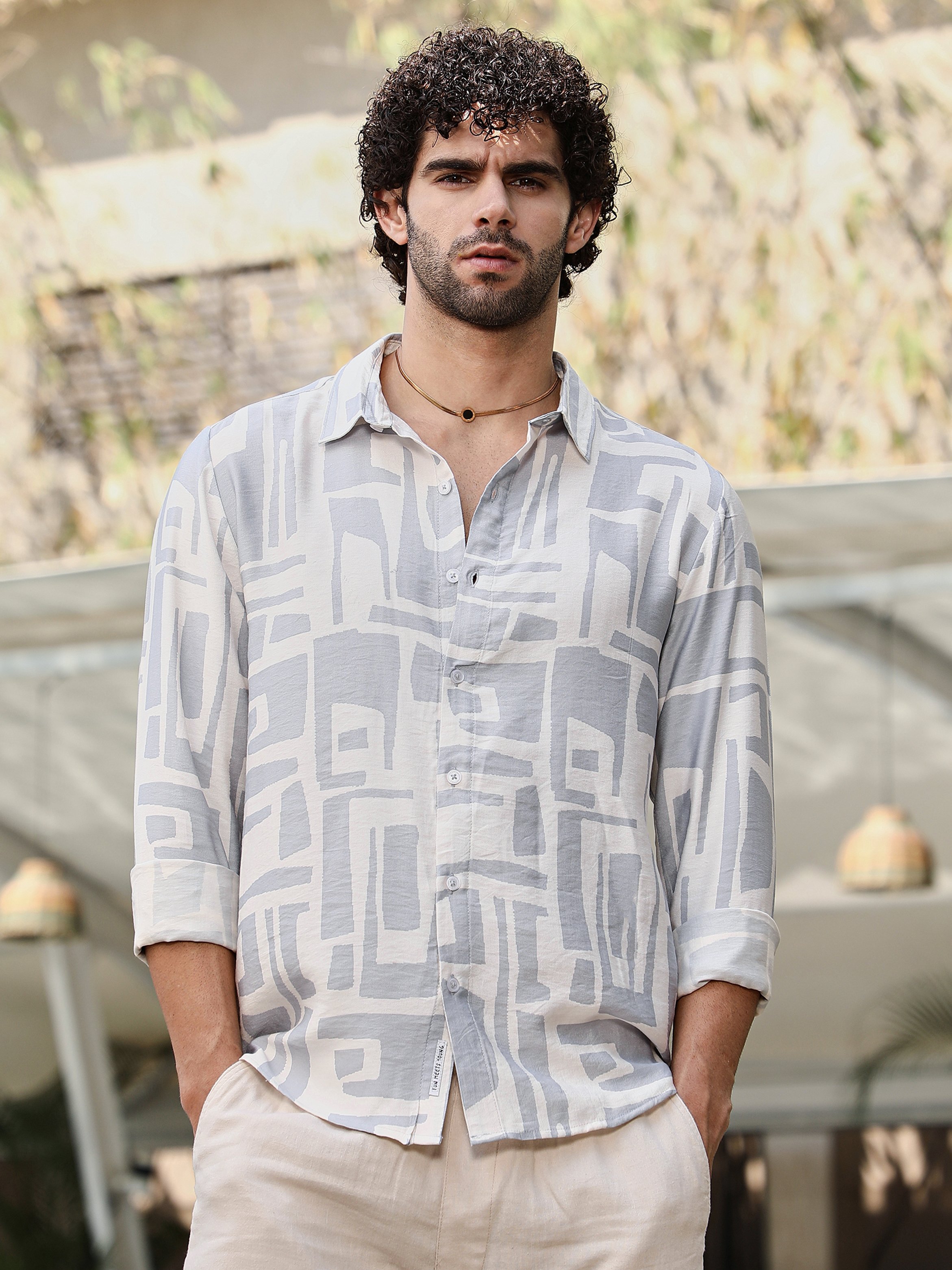 Men Abstract-Print Regular Shirt