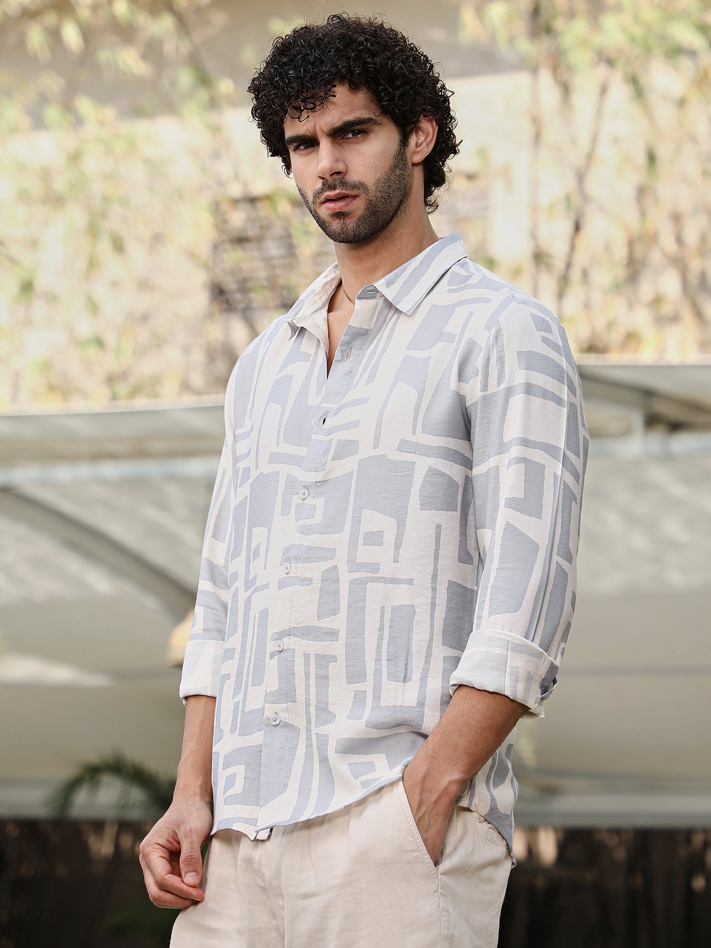 Men Abstract-Print Regular Shirt
