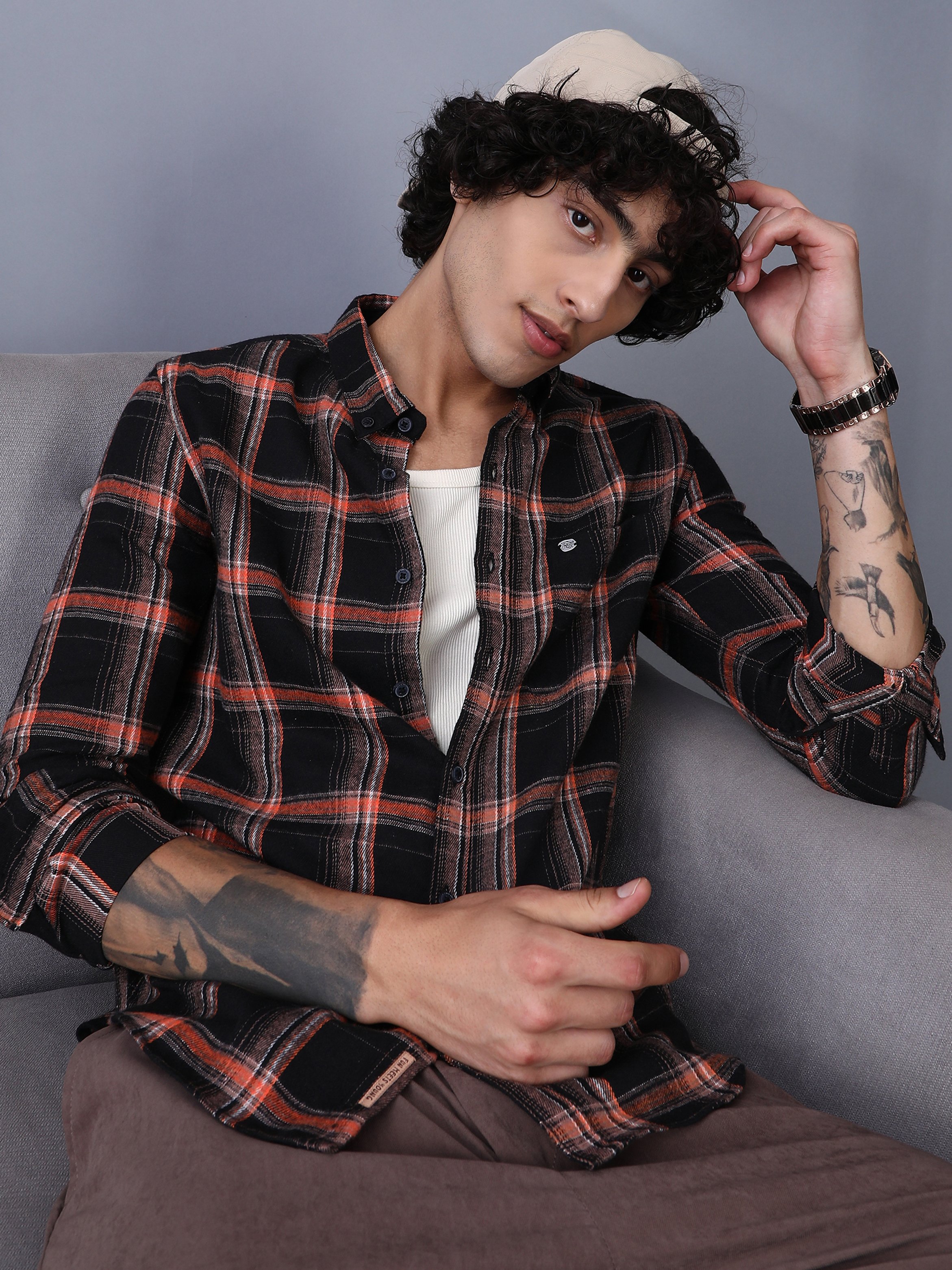 Men Onyx Black Shadow-Graph Regular Shirt