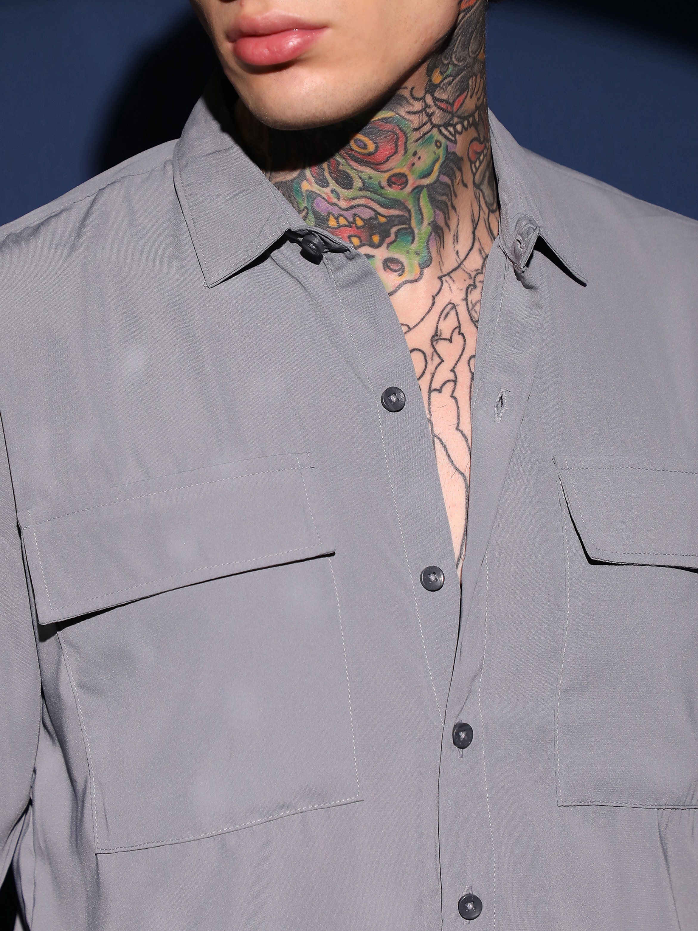 Men Grey Oversized Utility Shirt