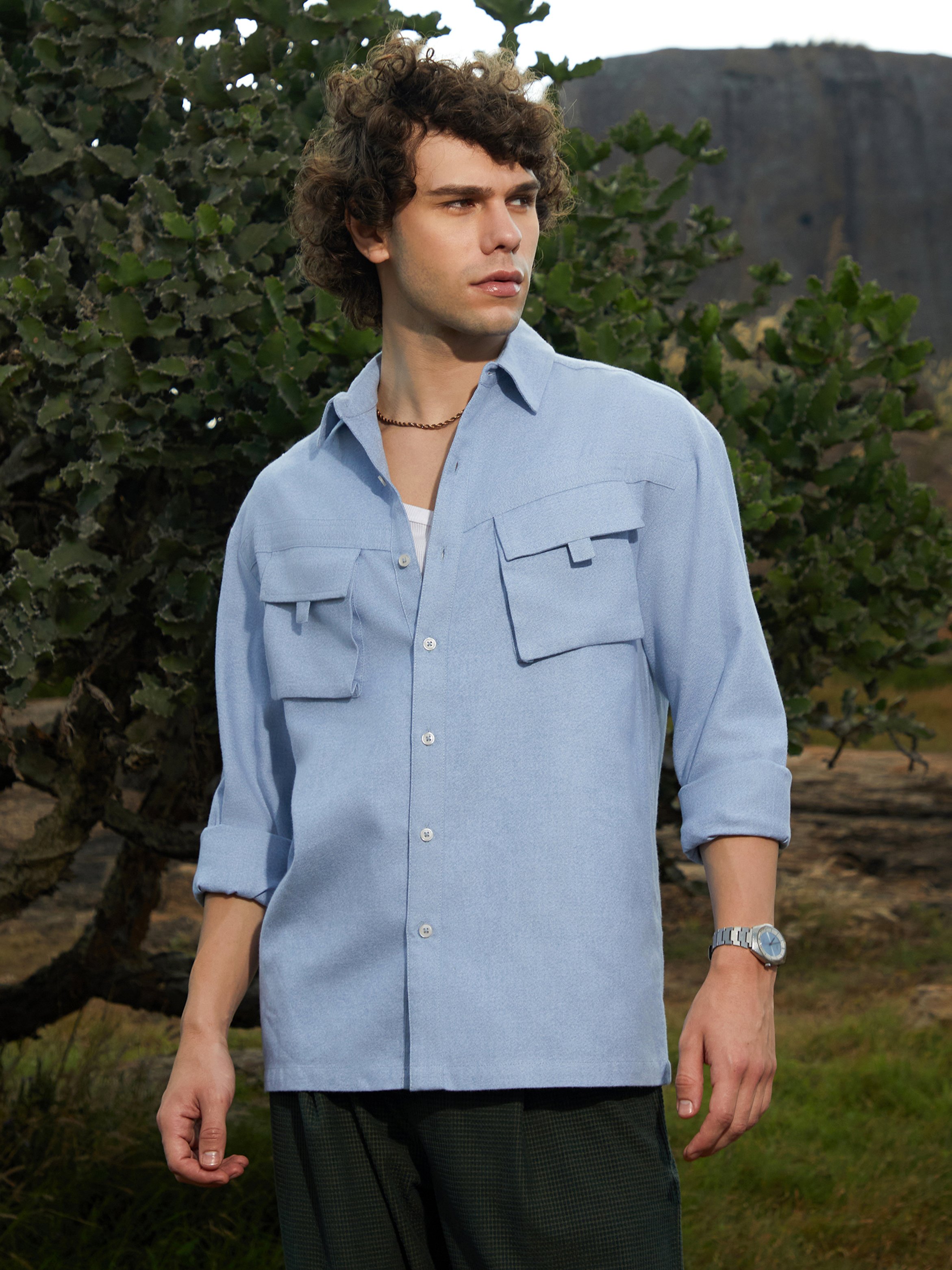 Men Blue Utility Oversized Shirt