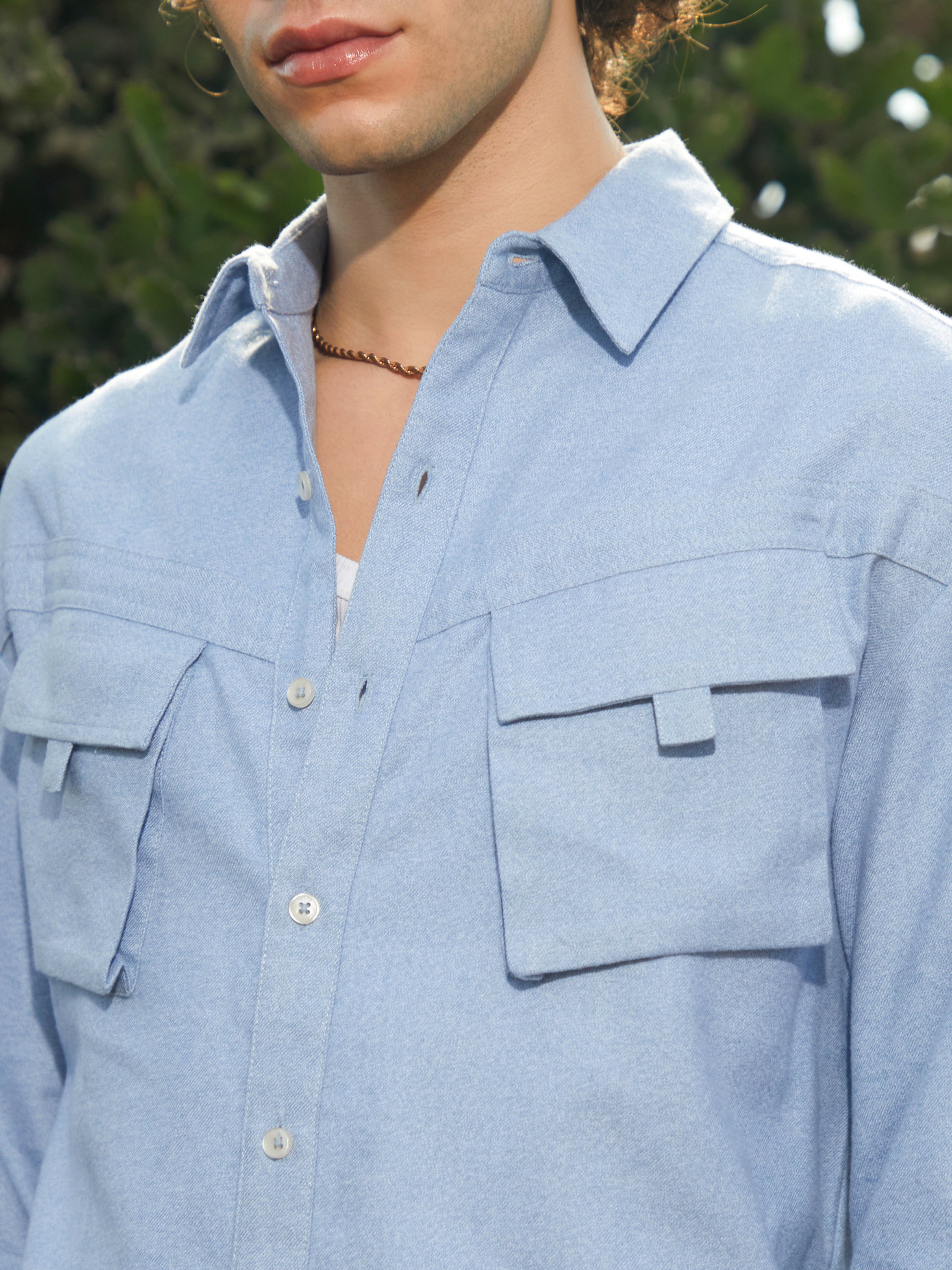 Men Blue Utility Oversized Shirt