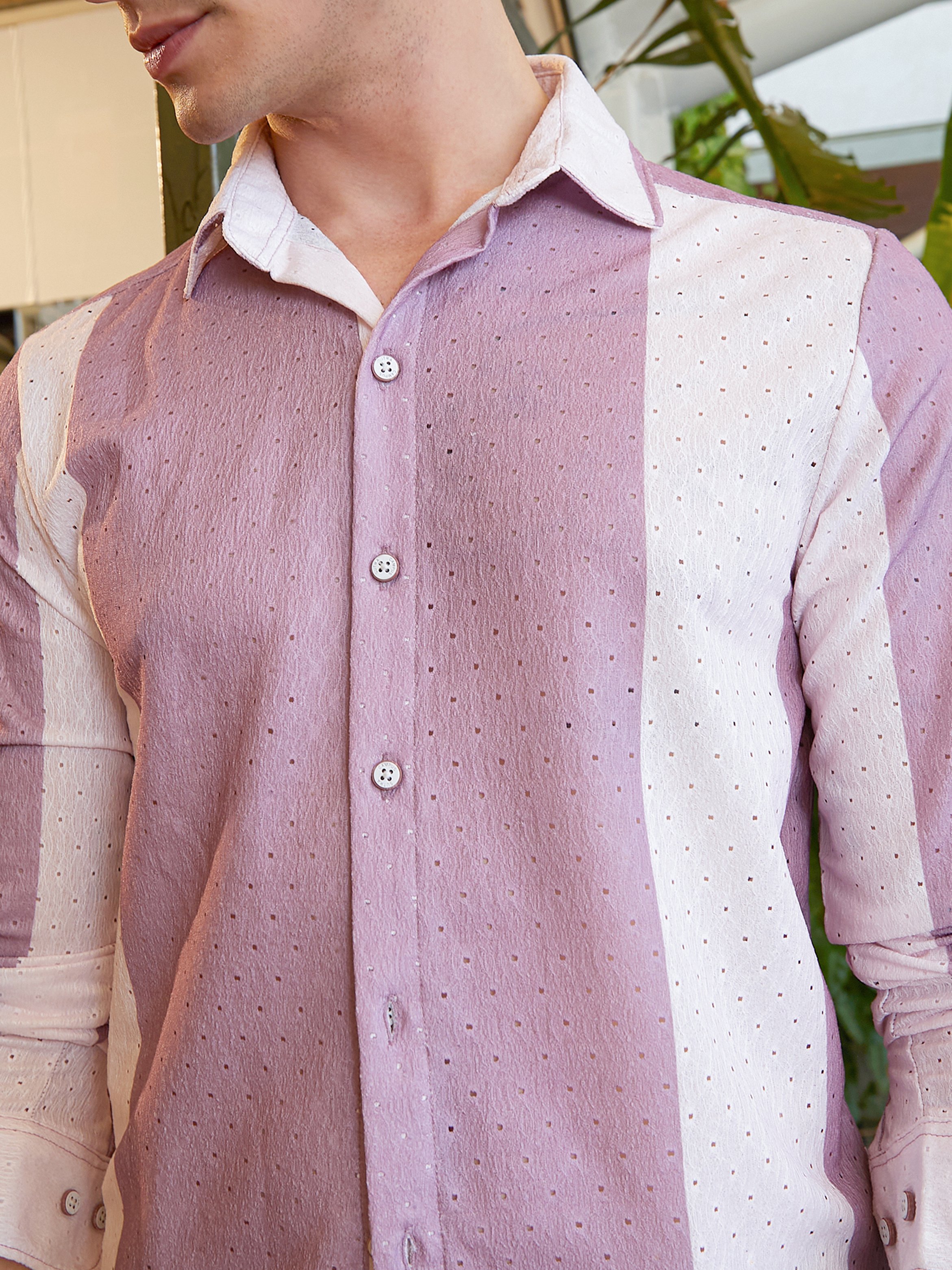 Men Purple Striped Panel Shirt