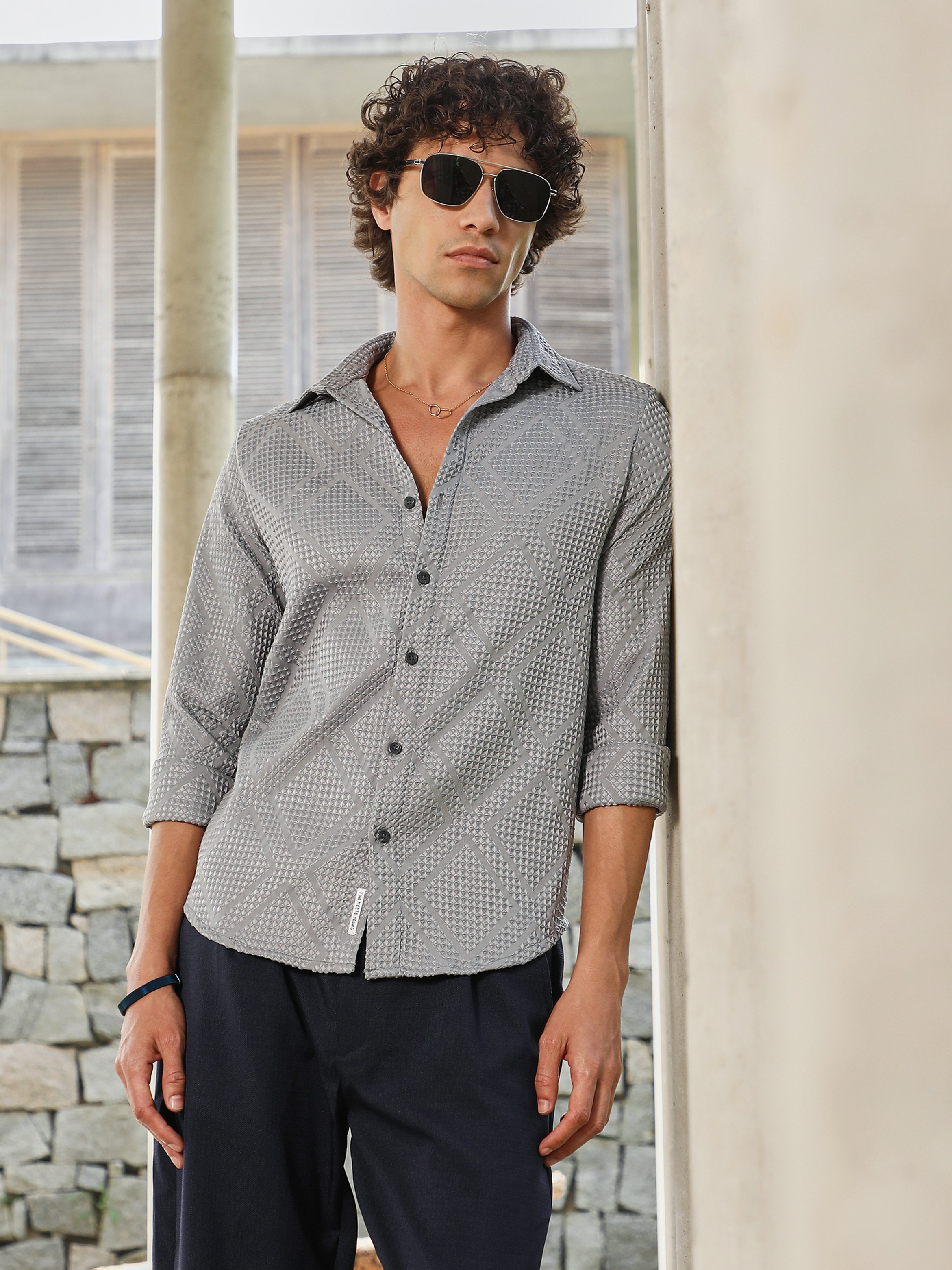 Men Flint Grey Shard-Tactile Shirt